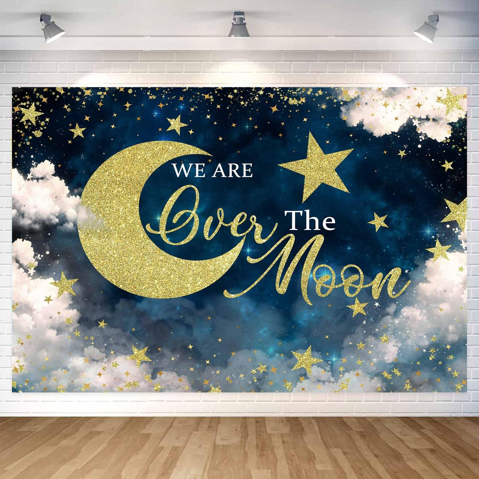 10X8ft We are Over The Moon Baby Shower Decorations Photo 10X8FT, Blue
