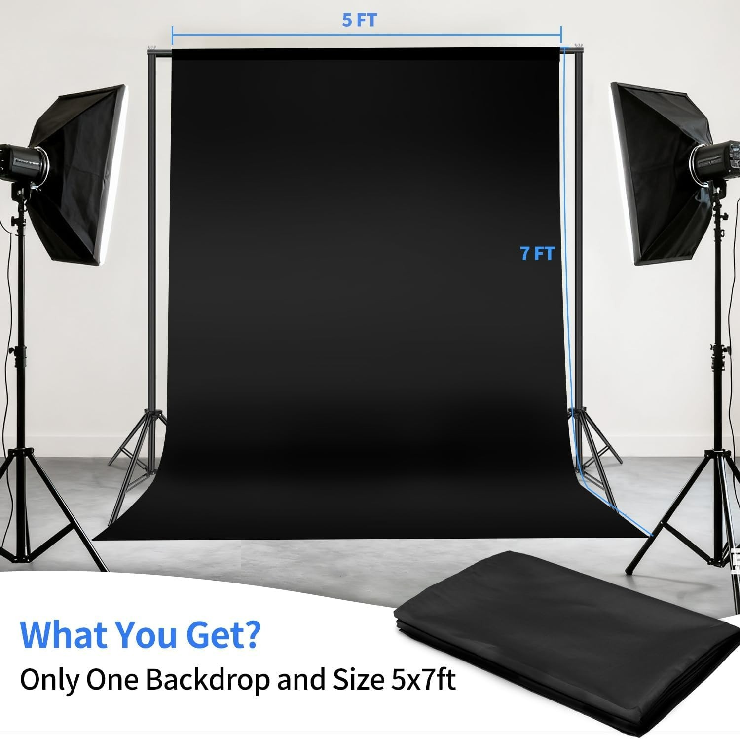 5×7 ft Black Photo Backdrop Curtain for Photoshoot, Birthday Party | Polyeste…