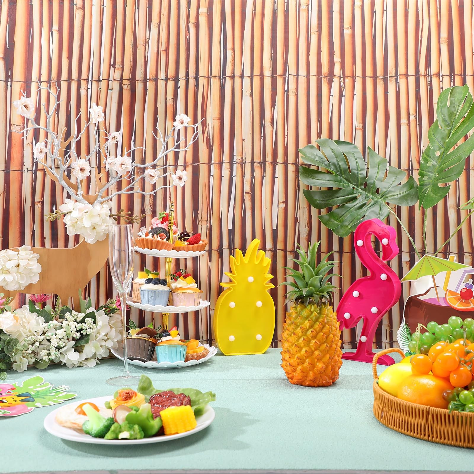 Barydat Hawaiian Beach Reed Backdrop Aloha Luau Party Tiki 10 x 8ft, natural