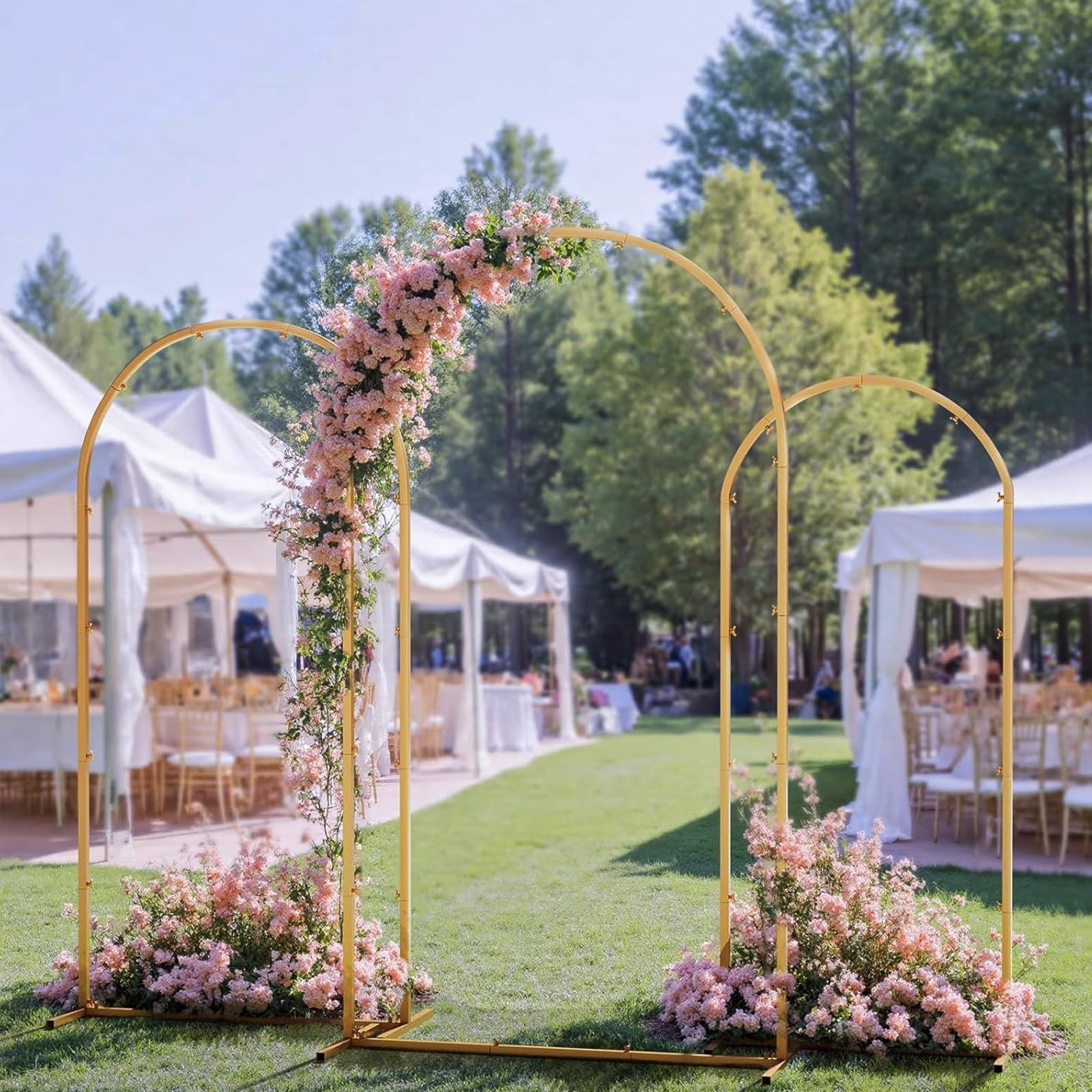 Toolterritary Set of 3 Metal Arch Backdrop Stand with 7.2ft+6.6ft+6ft, White