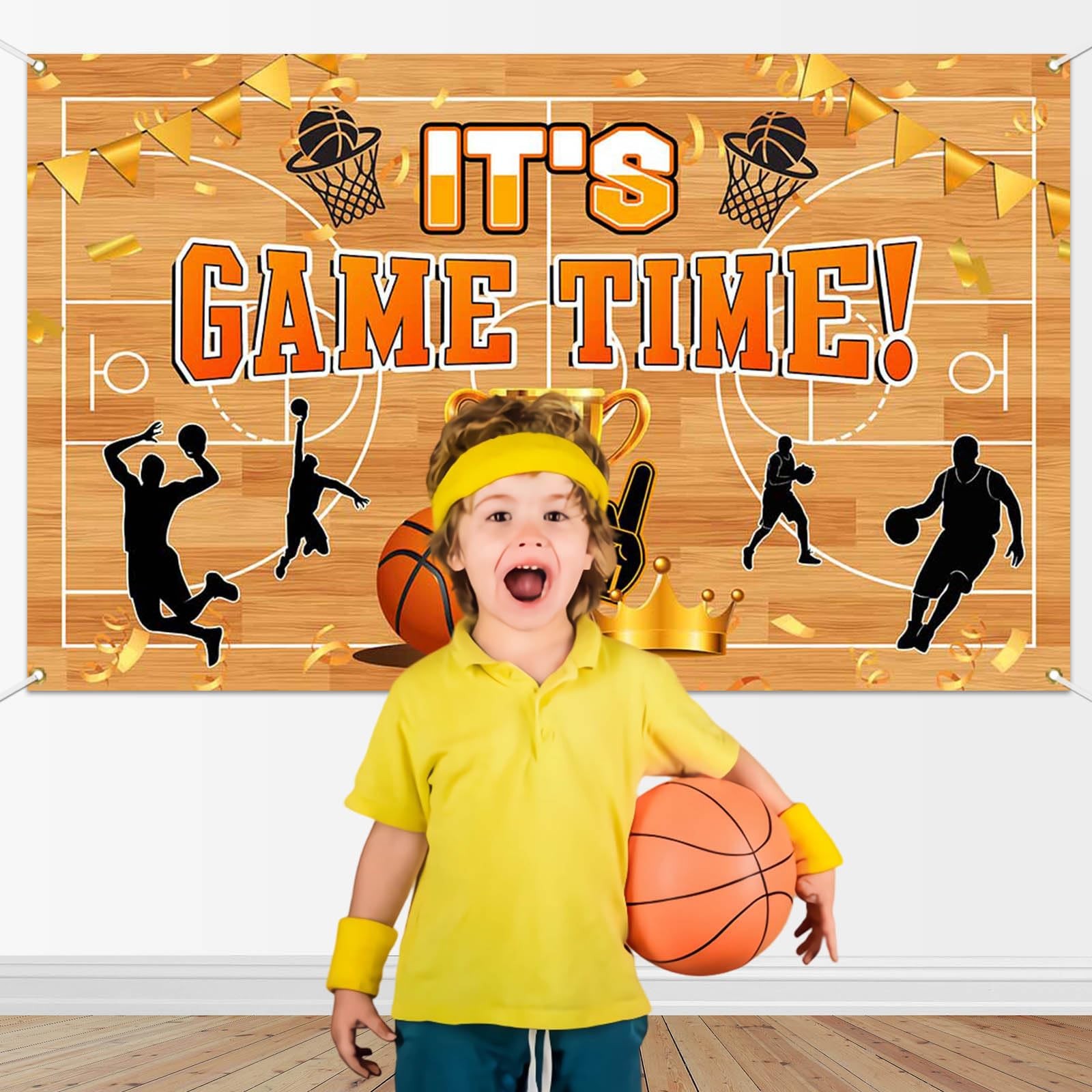 Mocsicka Basketball Birthday Banner It’s Game Time 6×3.6ft, Orange