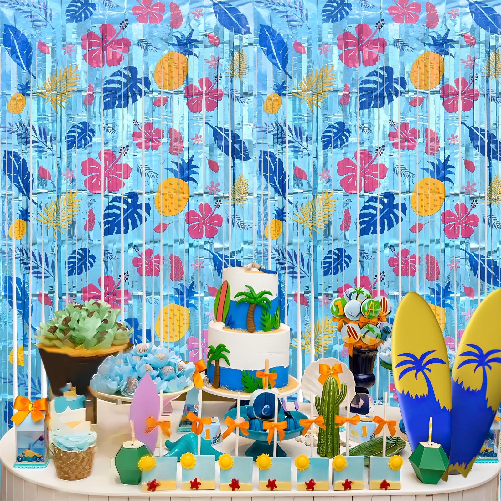 Cartoon Birthday Party Supplies, 2 Pack Hawaiian Element Pattern Foil Fringe …