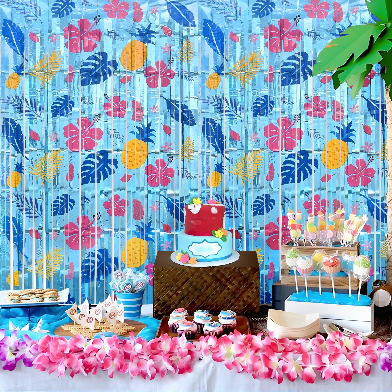 Cartoon Birthday Party Supplies, 2 Pack Hawaiian Element Pattern Foil Fringe …