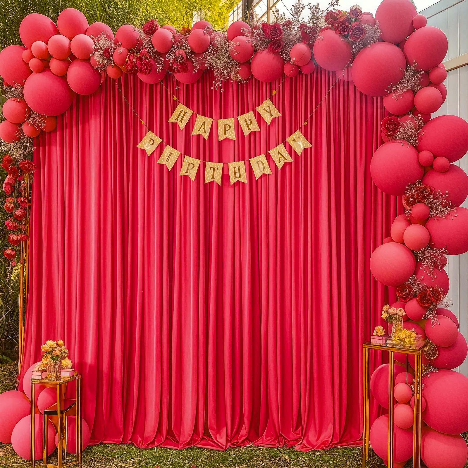 8x10FT Red Backdrop Curtains for Wedding Parties, Polyester Photo Backdrop Dr…