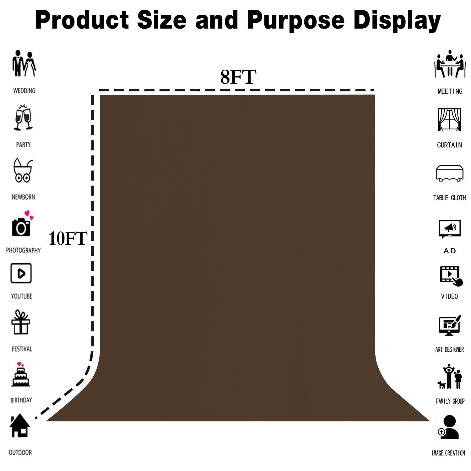 8x10FT Solid Color Brown Screen Photography Backdrop Wrinkle Washable