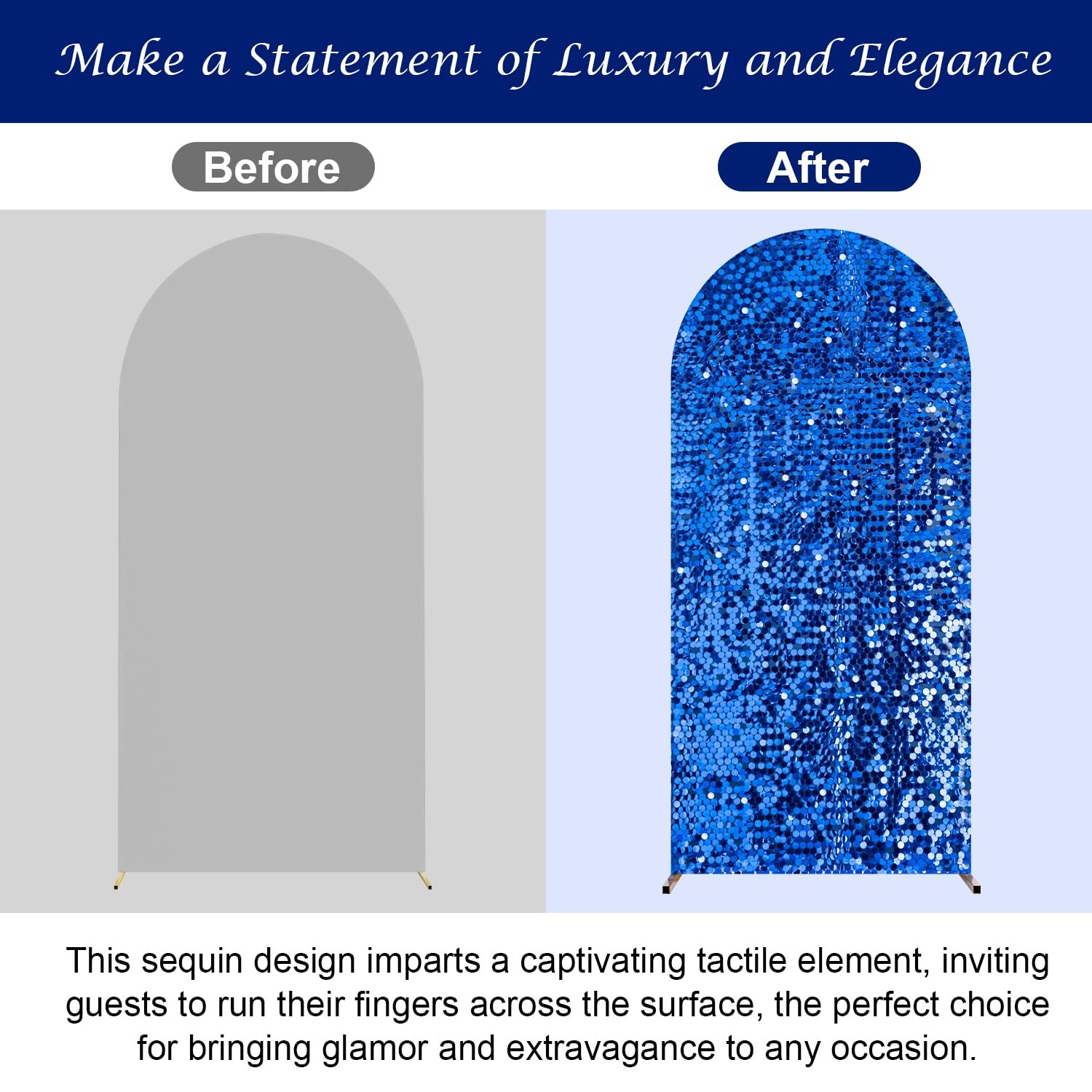 7.2 FT Bling Arch Backdrop Cover, Royal Blue Sequin Wedding Arch Stand Cover,…