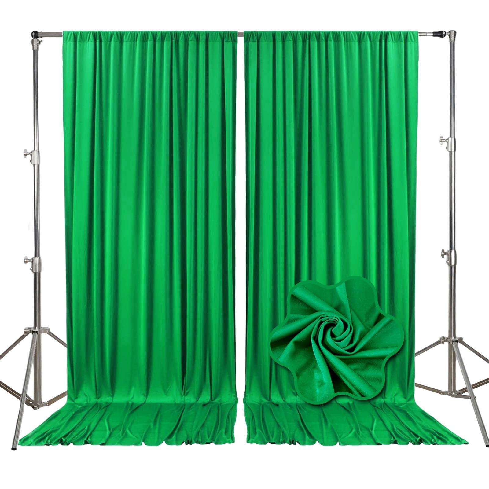 10×7 Ft Grass Green Backdrop Curtains Fabric Satin Rod Pocket Party 2 Panels