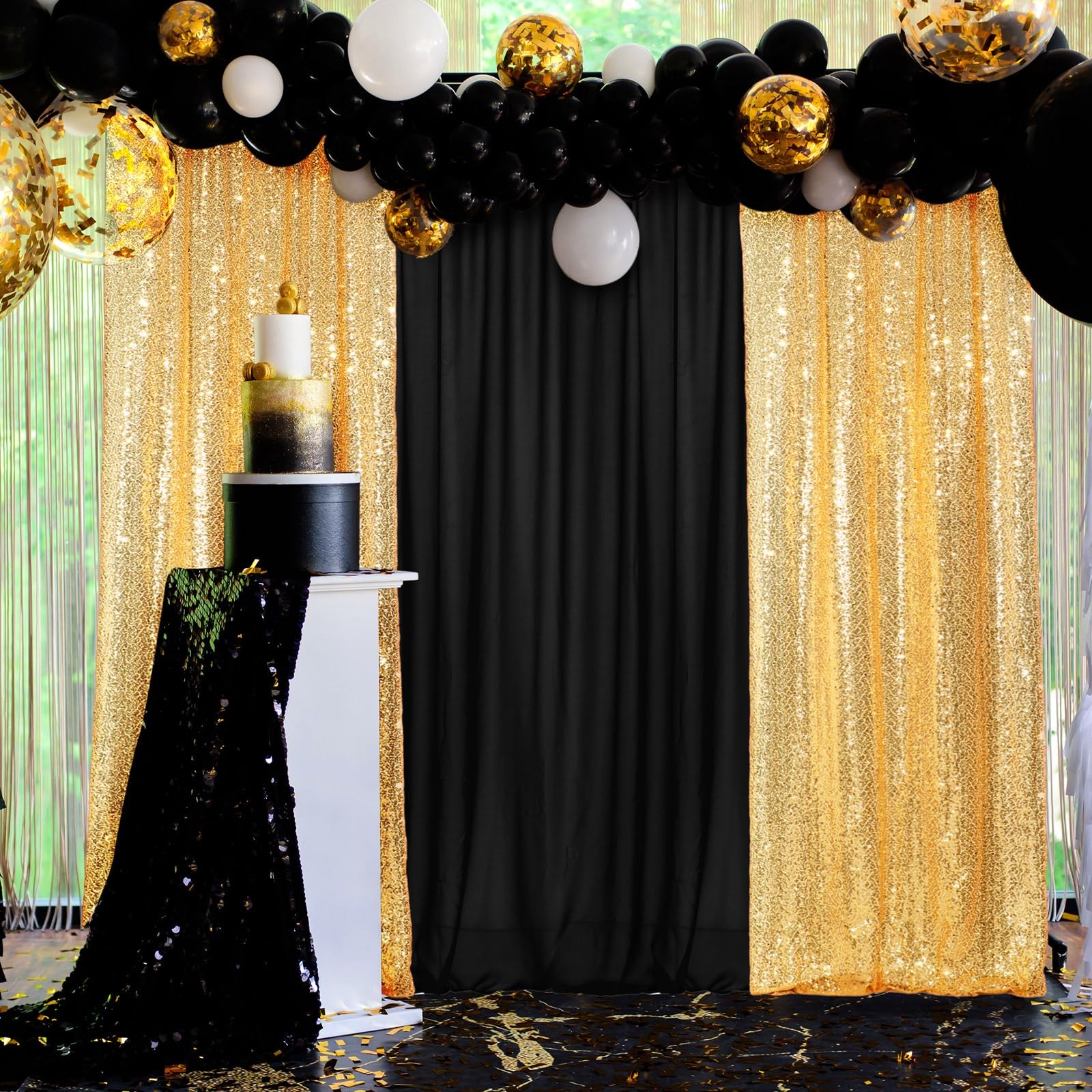 4 Panels Backdrop Curtains 2 Pcs 4 x 10 ft Sequin Glitter 2 Pcs 7 x 10 ft Chi…
