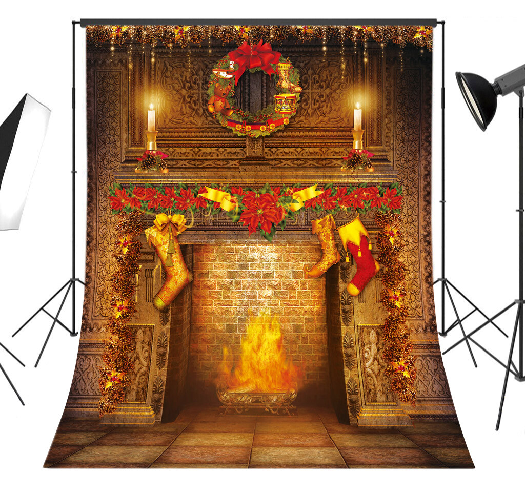 10X10FT 5X7FT XMAS Tree Fireplace Santa Wood Photo Background Vinyl Backdrop