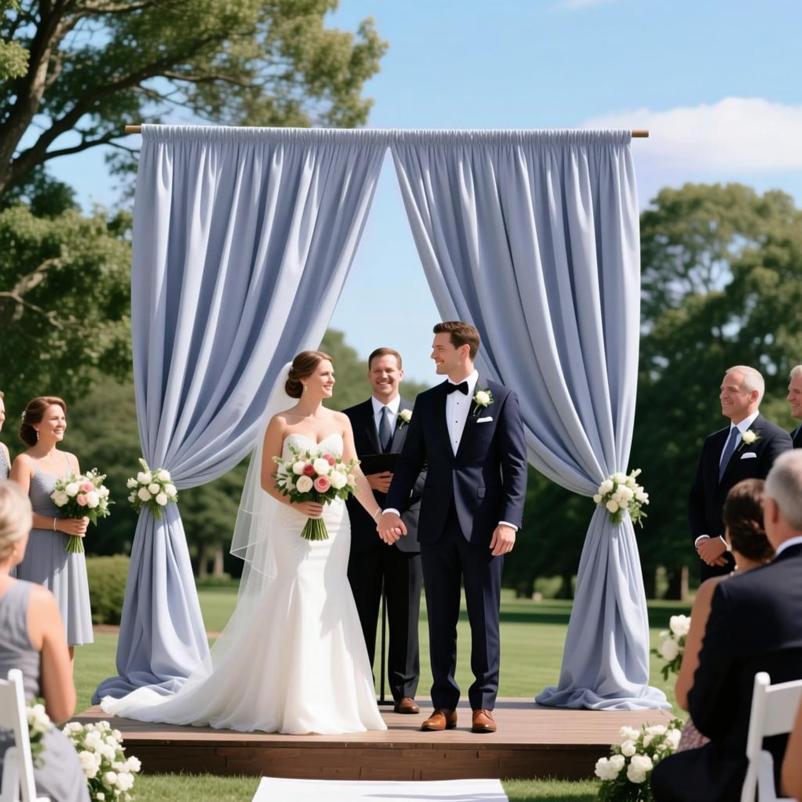 2 PCS 5×10 FT Blueish Gray Polyester Fabric Backdrop Curtains Wedding Drapes