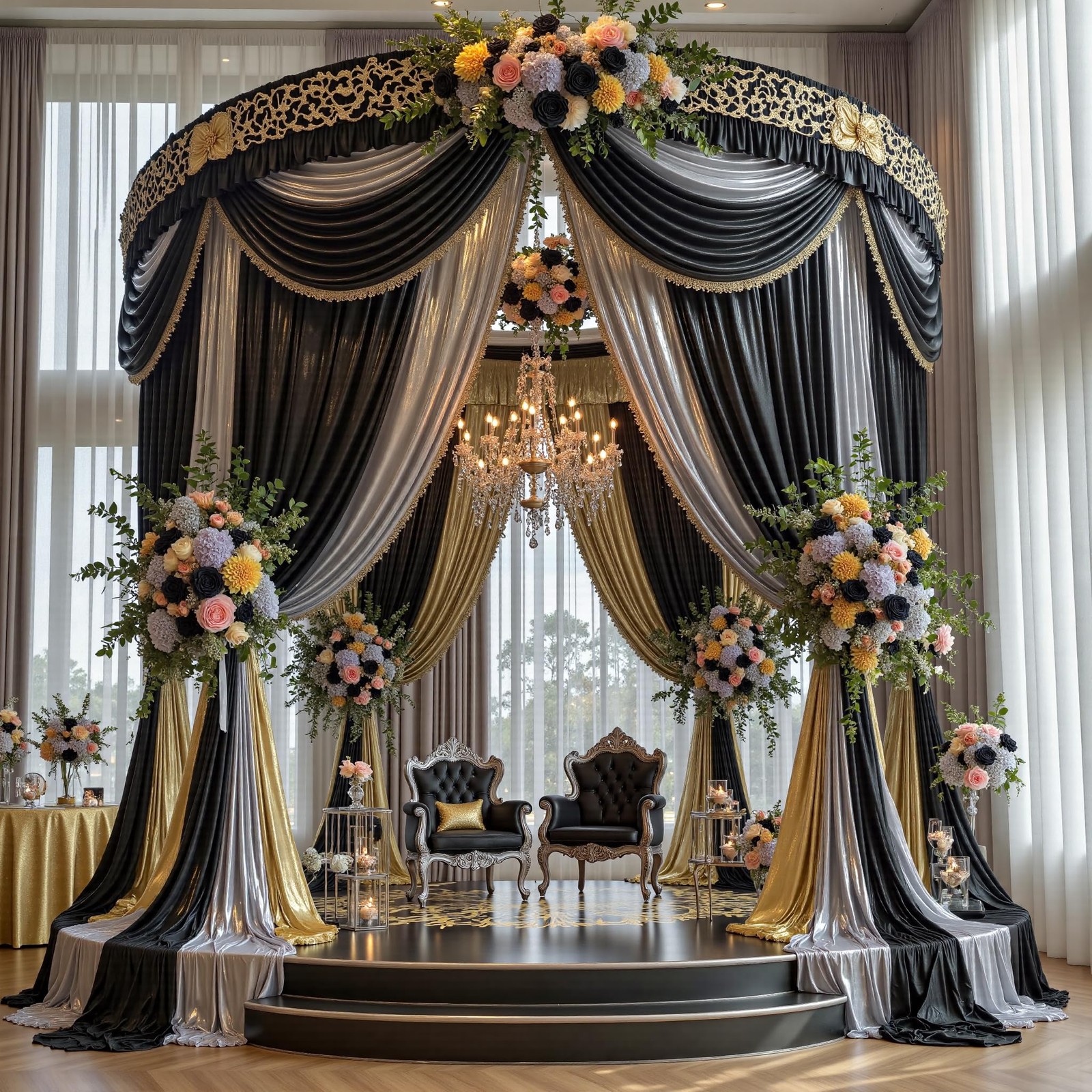 50x15FT Silver Sequin Backdrop Curtain Double W5′ x H15′(10 panels),