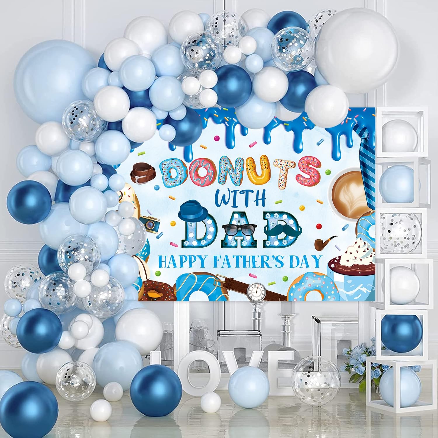 Happy Father’s Day Banner Backdrop 7x5FT Best Dad Ever Donuts with