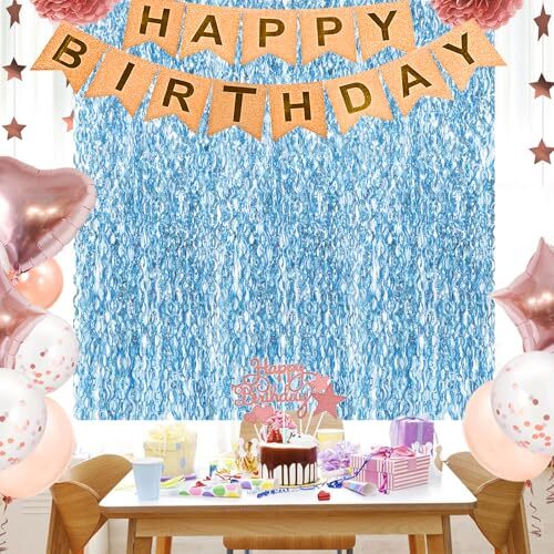 Light Blue Wave Party Backdrop Decoration -Foil Fringe Curtain Blue Party