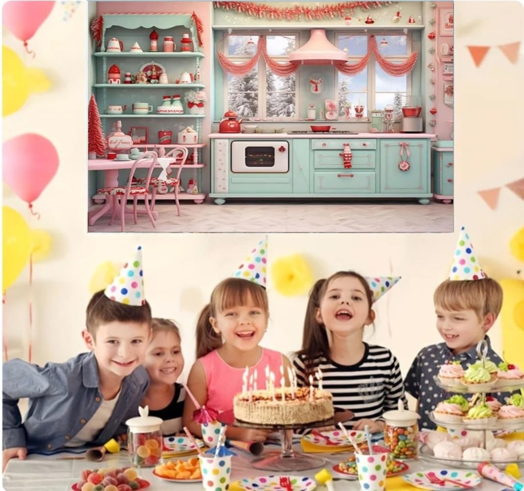 Winter Christmas Kitchen Photography Backdrop Indoor Window Photo 7×5 Ft