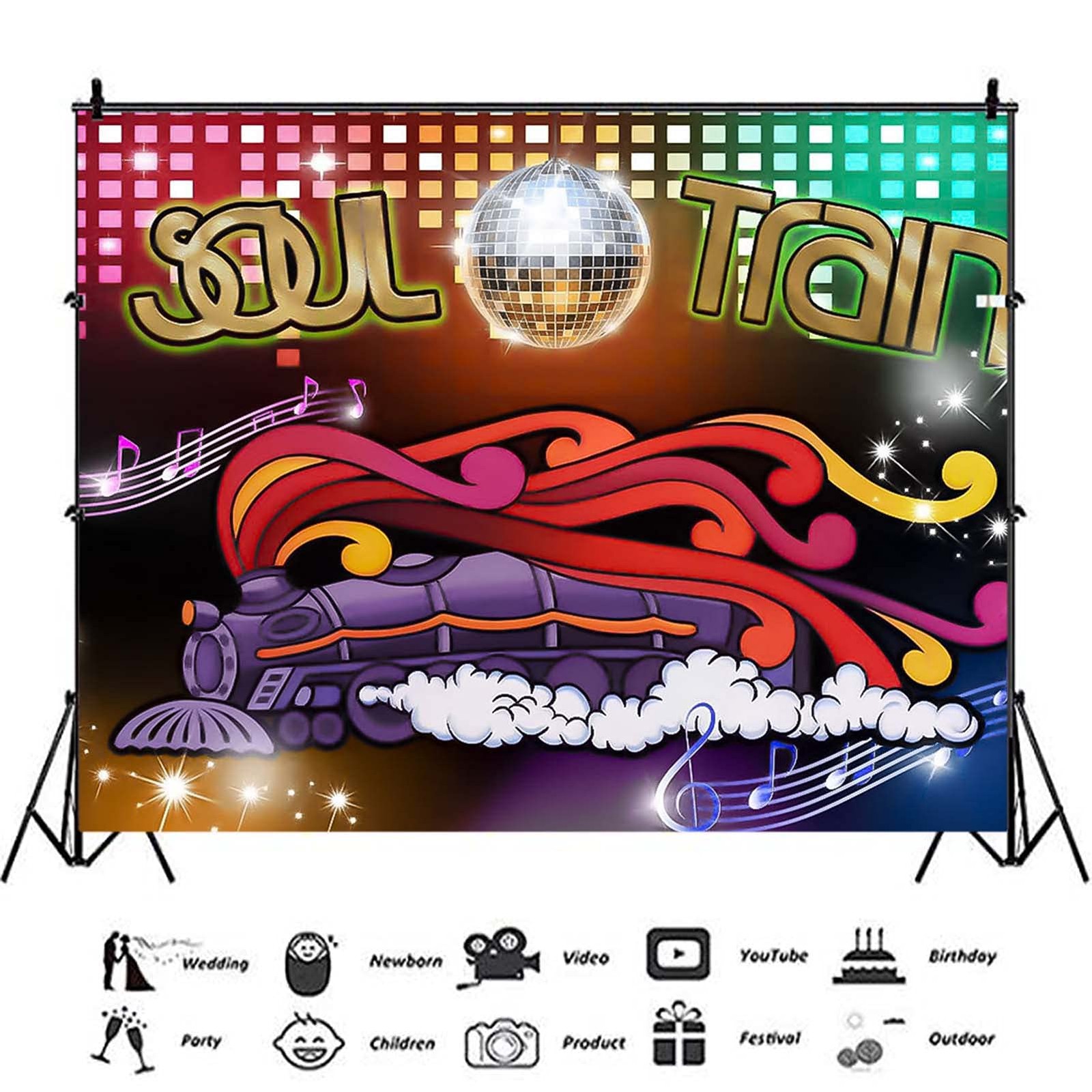 XLL 70’s and 80’s Soul Train Neon Glow Theme Photo 7x5feets, Multicolor