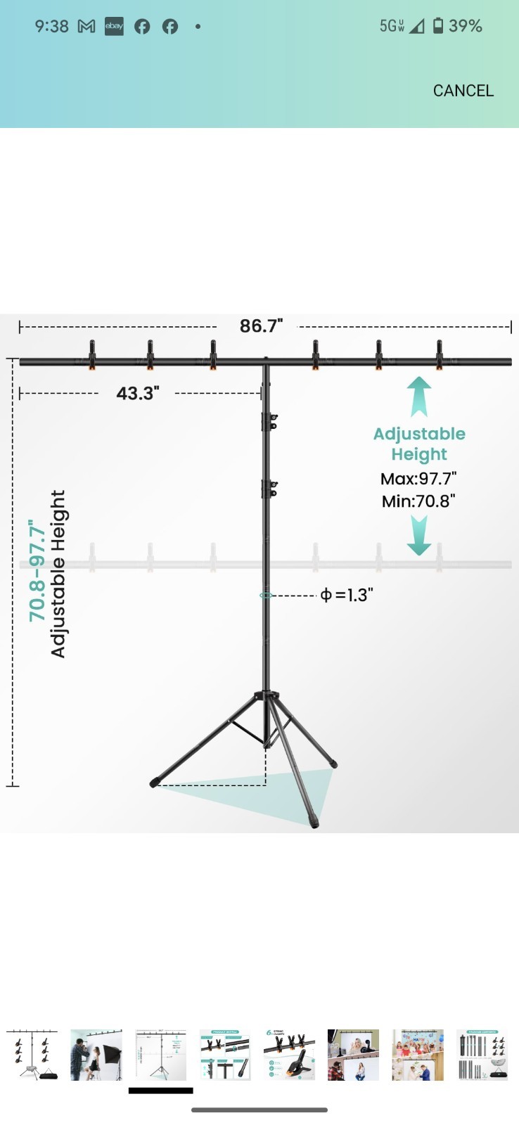 T-Shape Backdrop Stand Kit – 8 x 5.3ft Adjustable Photo Backdrop Stand -…