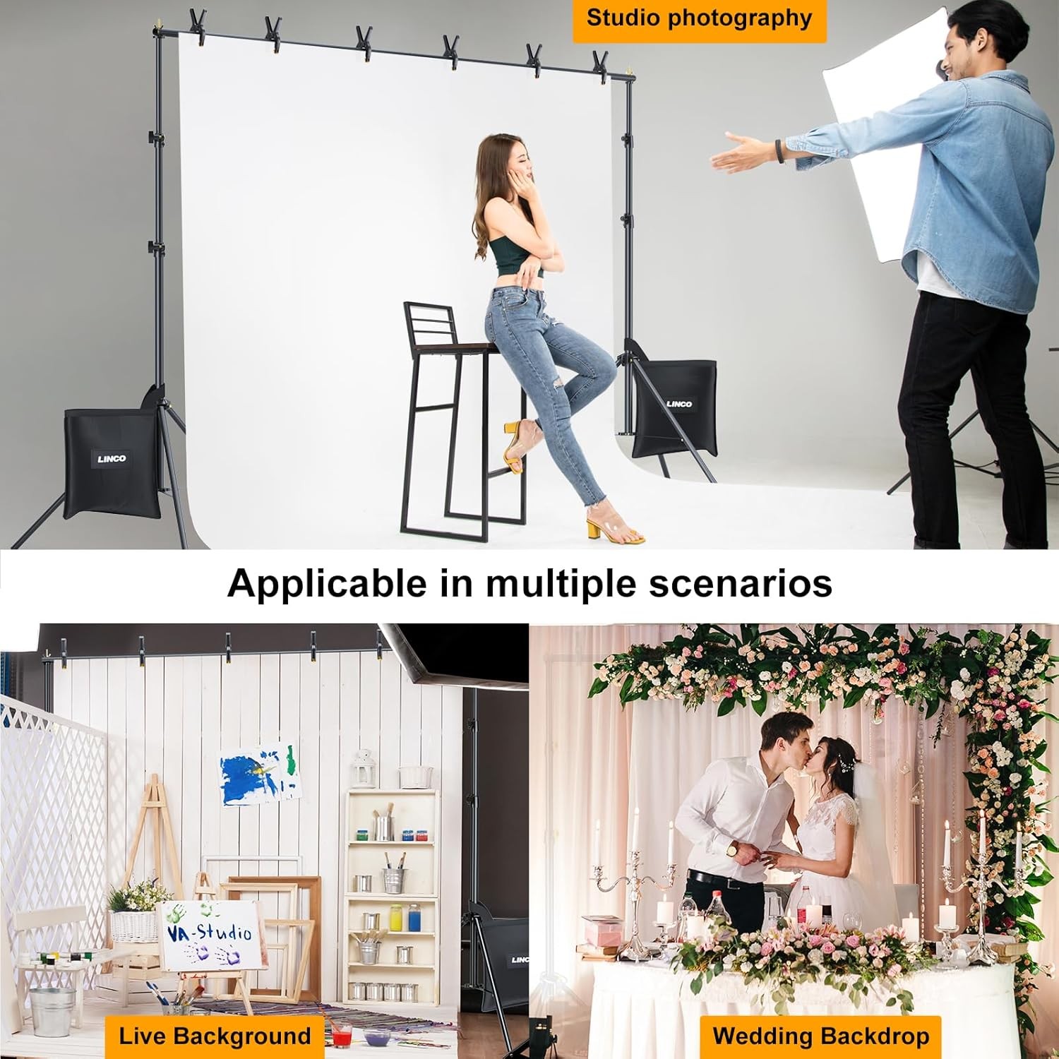 LINCO Lincostore Backdrop Stand for Parties Kit 10×7 ft Adjustable Back Drop Pho