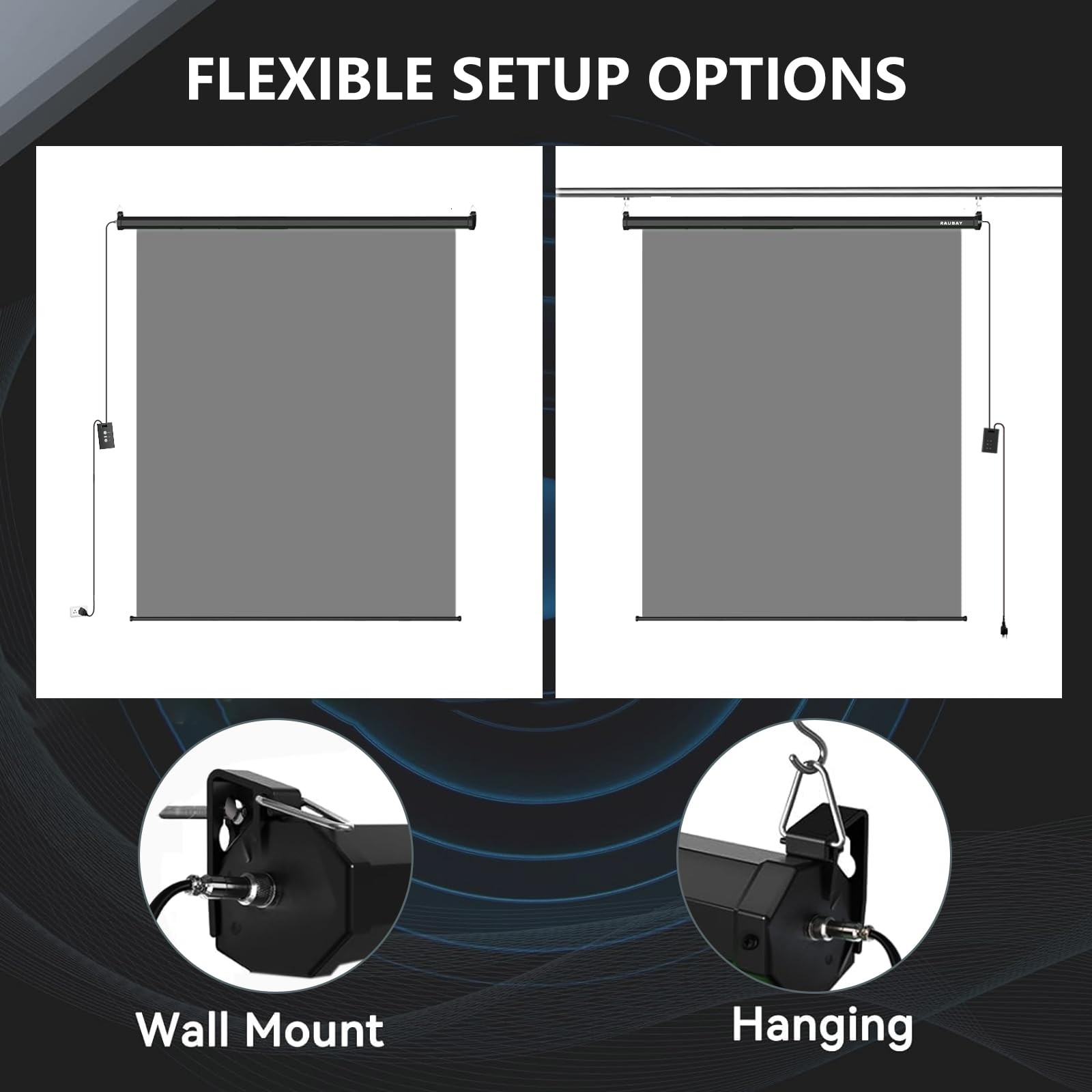 RAUBAY Motorized Pull Down Grey Screen Backdrop – Wider(78.7 x 86.6in),