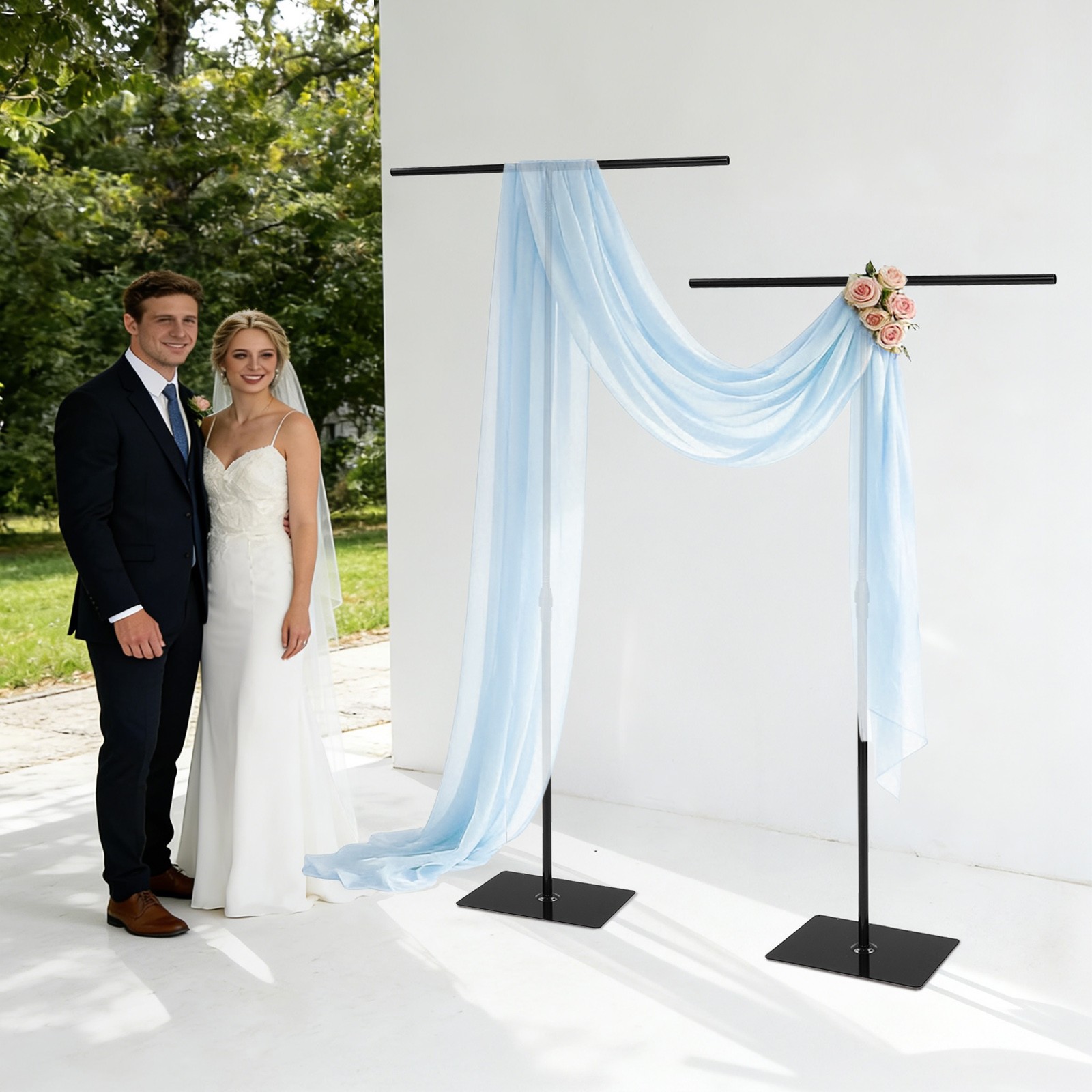 2 PCS Wedding Backdrop Stands Adjustable Height 80-240cm Backdrop Stands Black