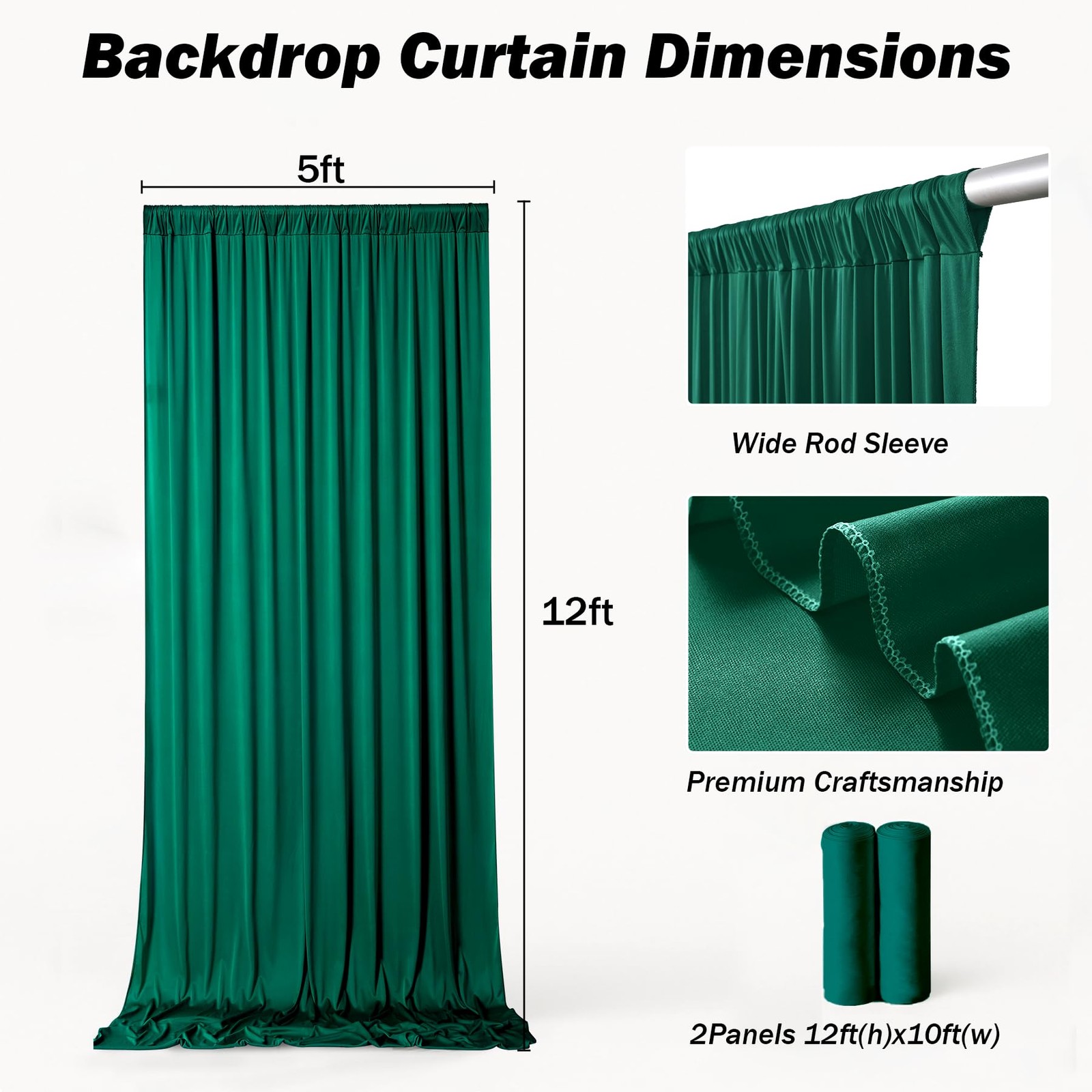 10x12ft Forest Green Backdrop Curtains Wrinkle Free Polyester Drapes 2 PCS