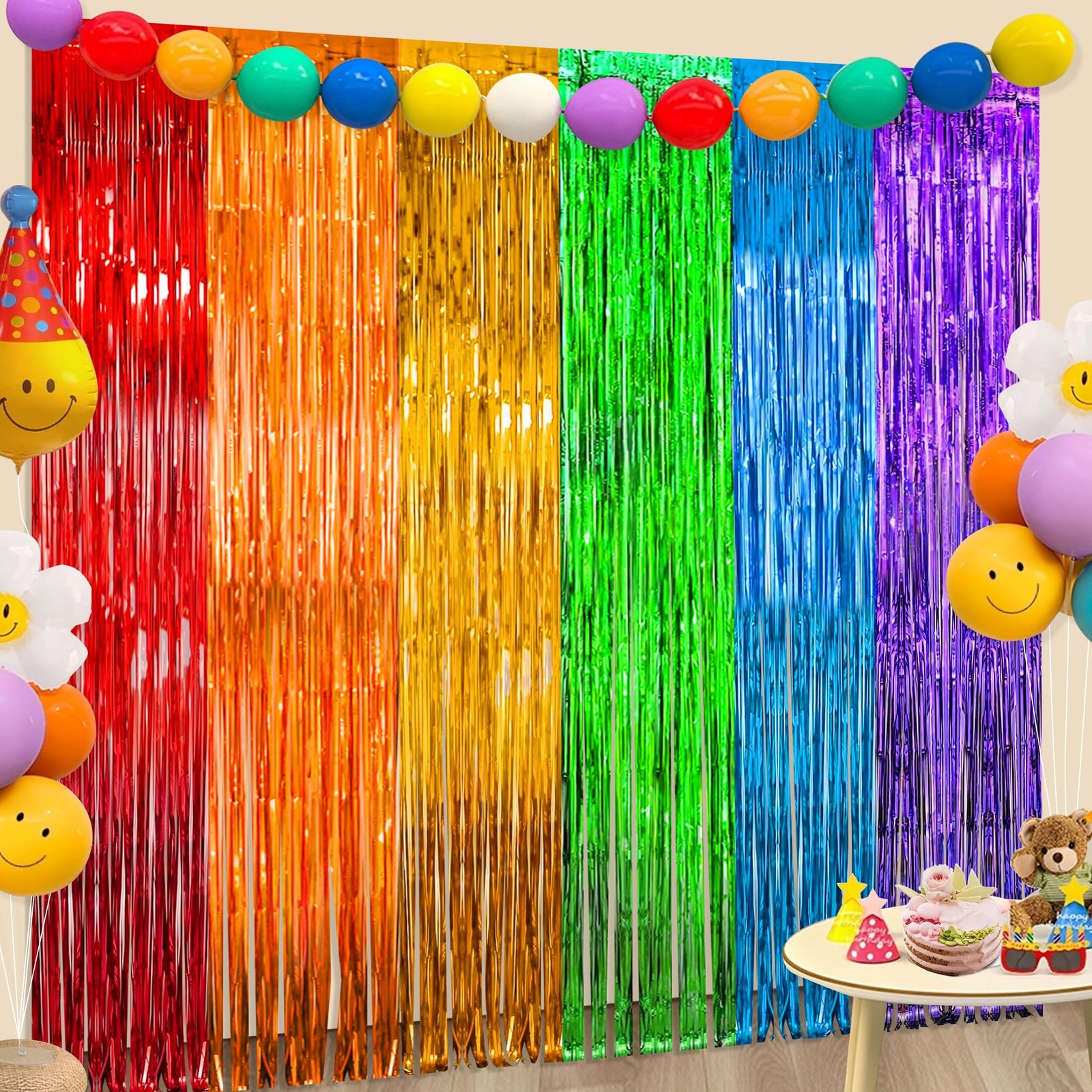 Rainbow Foil Fringe Curtains Party Photo Backdrop 3.3×6.6 FT Multi 4 Pack