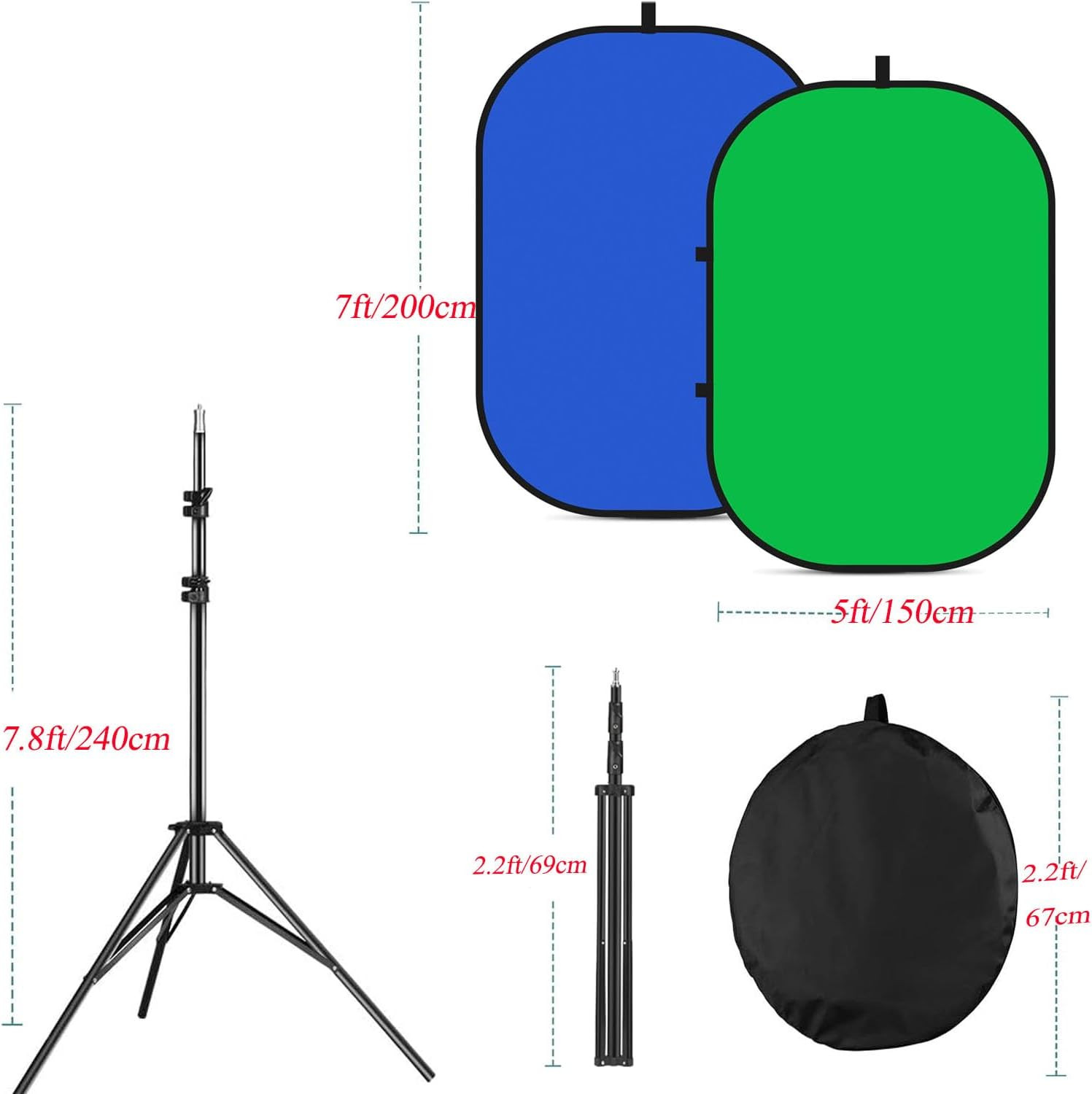 5X7Ft/1.5X2M Chromakey Backdrop with 7.8Ft/2.4M Stand, 2-In-1 Green Screen and B