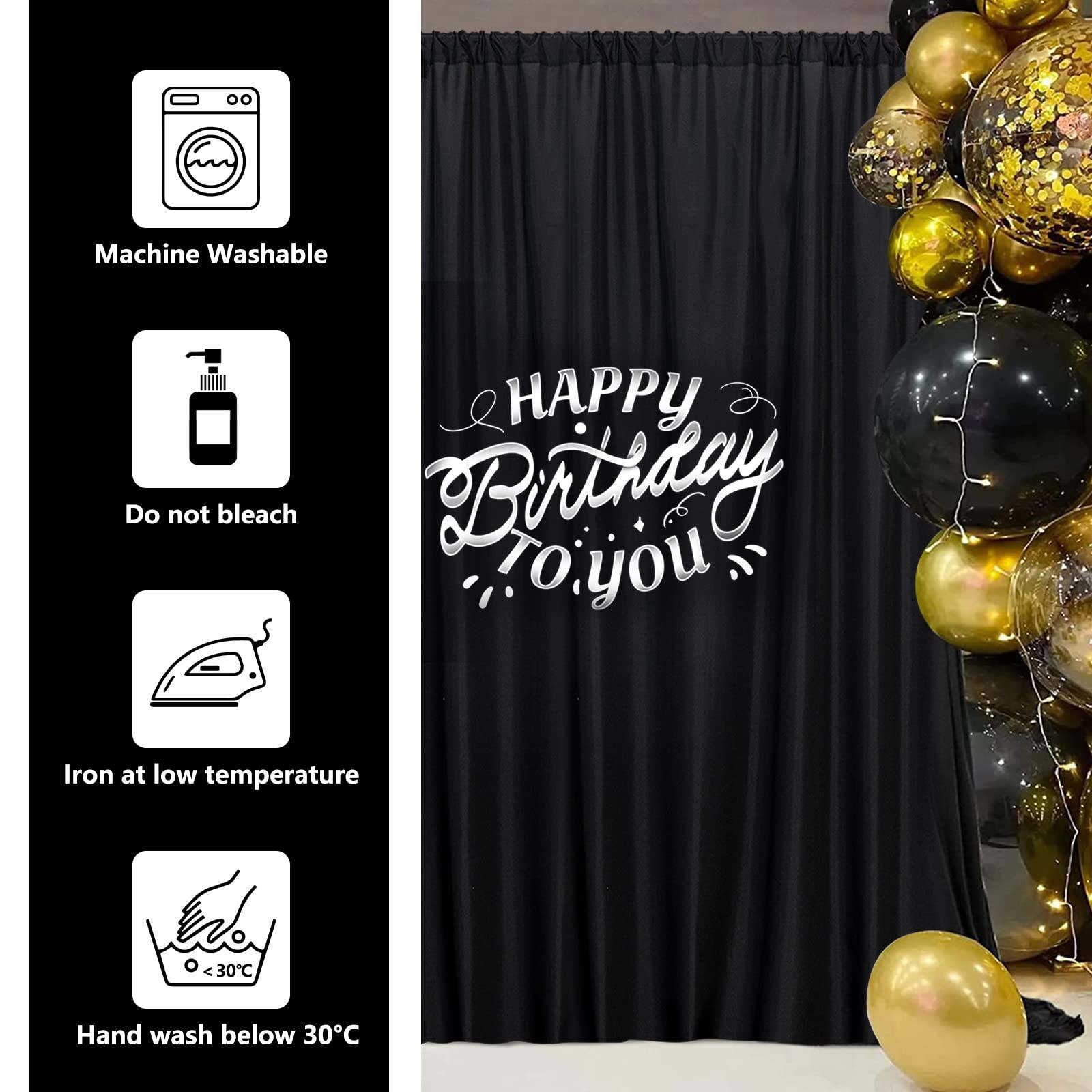 Black Backdrop Curtain for Party, Background Drapes Panels with Rod Pocket, W…