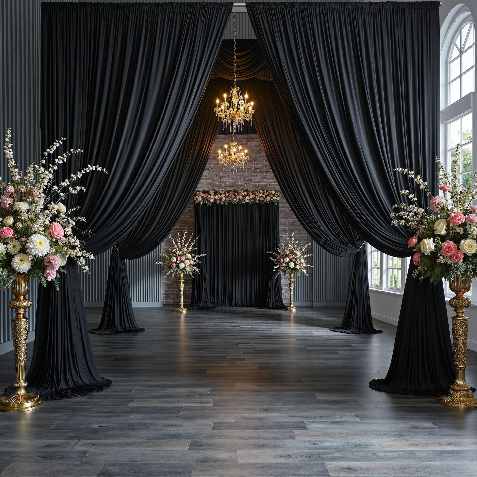 10ft x 15ft Black Backdrop Curtain 2 Panels Wrinkle Free Photo Studio