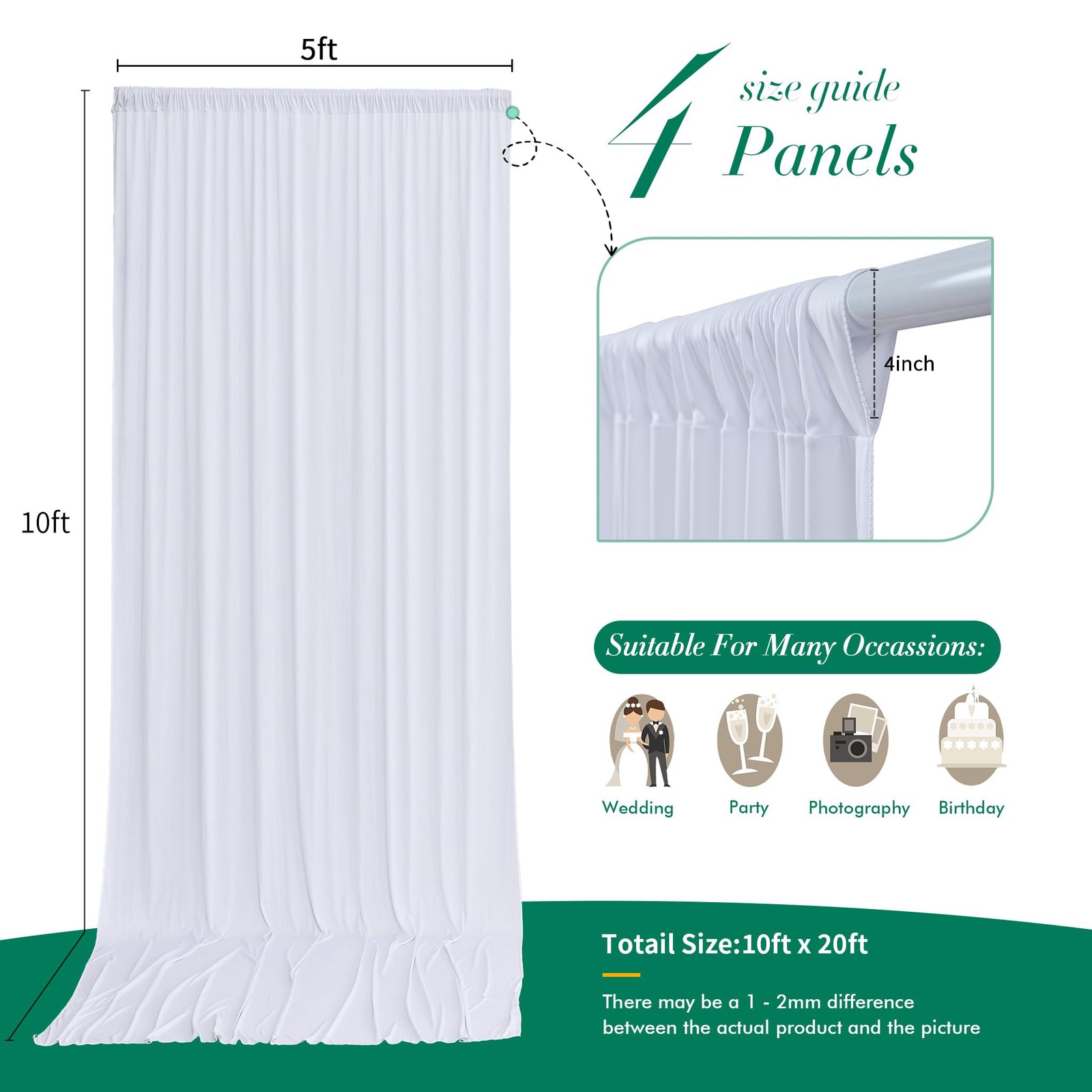 20 ft x 10 ft Wrinkle Free White Backdrop Curtain for Wedding Parties, Polyes…