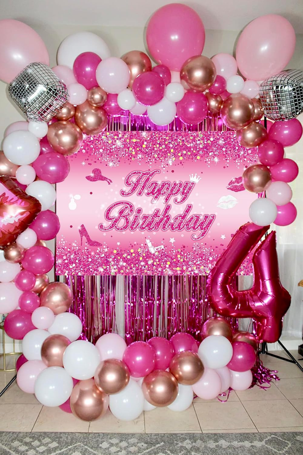 Pink Flash Birthday Backdrop 7X5Ft Hot Pink Shining Sequins Photography Backgrou