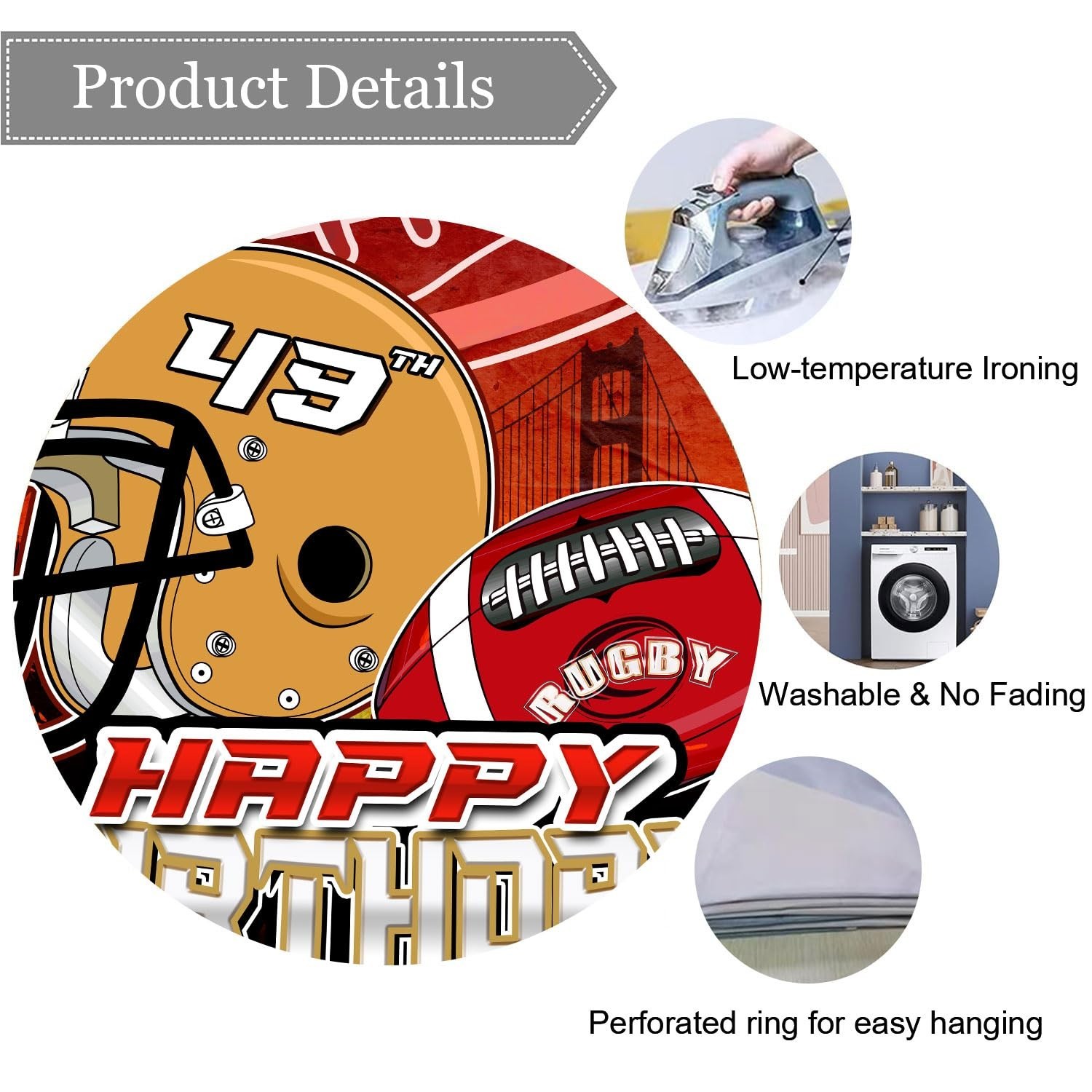 49″ Football Birthday Backdrop – Rugby Team, Golden Gate Bridge, 7x5ft Party Ban