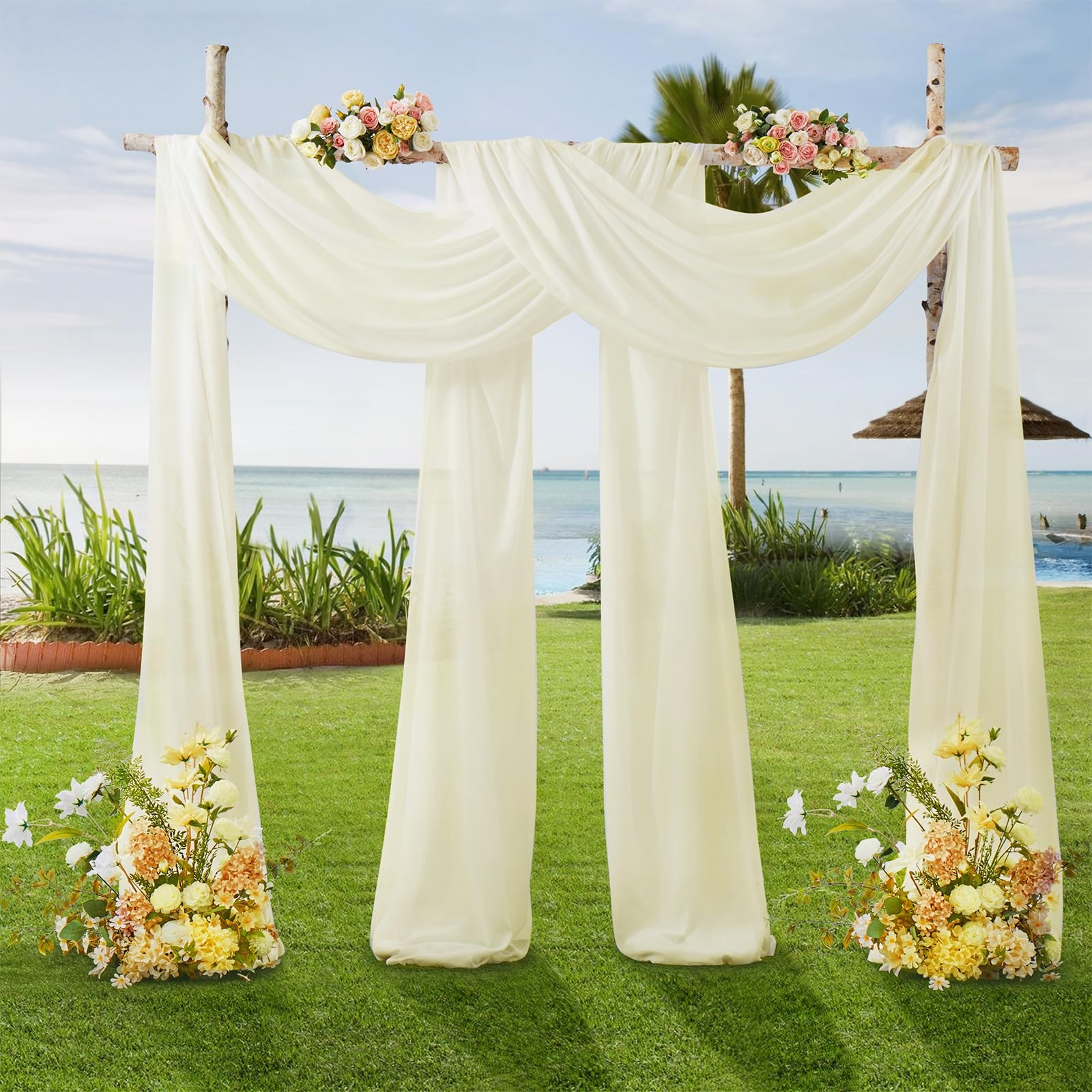 1 Panel 28 Inch x 19ft Ivory Chiffon Wedding Arch Draping Fabric Sheer Drape