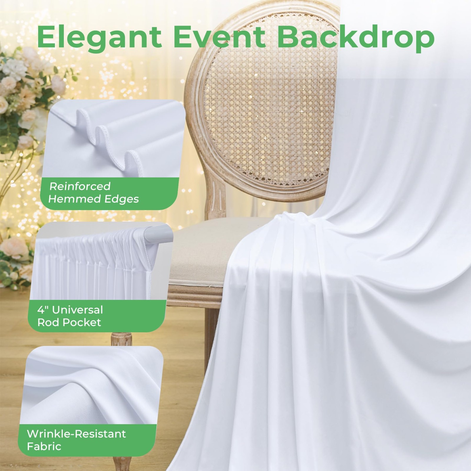 2 Panel Backdrop Curtain 10×14 FT White WrinkleFree Fabric Wedding Party