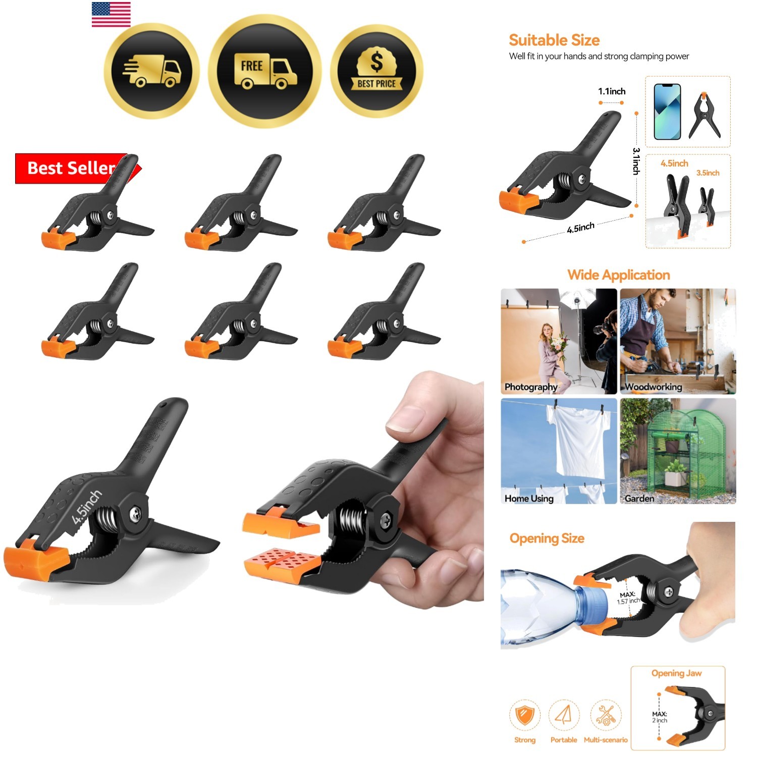 6 Pack Heavy Duty Spring Clamps, 4.5 inch Plastic Photo Booth Backdrop Clips …