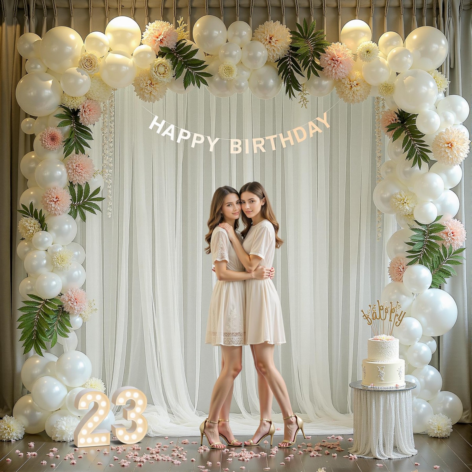 10×10 FT Ivory Sheer Tulle Backdrop Curtains Wedding Photo Drapes 2 PCS
