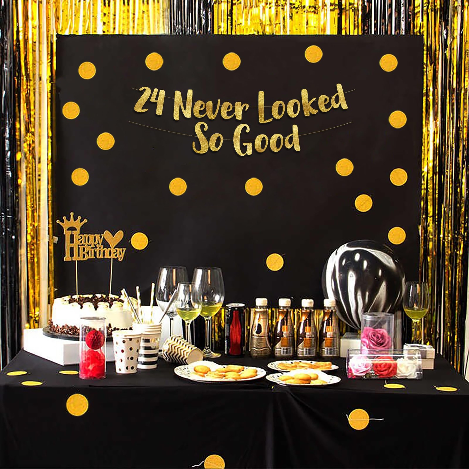 24 Never Looked So Good Gold Glitter Banner – 24th Birthday and Anniversary P…