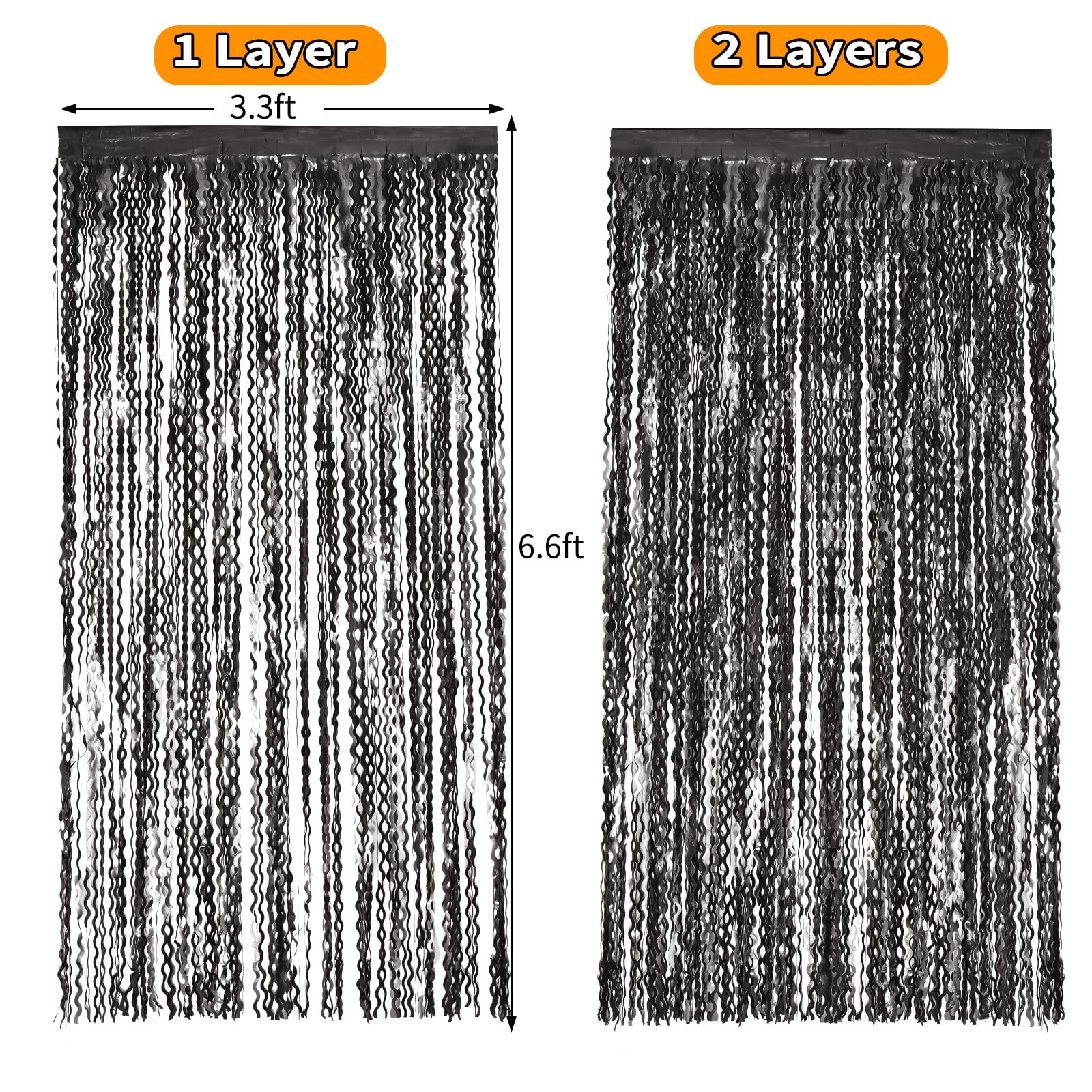 4 Pack 3.3×6.6 Ft Black Foil Fringe Curtains Party Decor Streamer Backdrop
