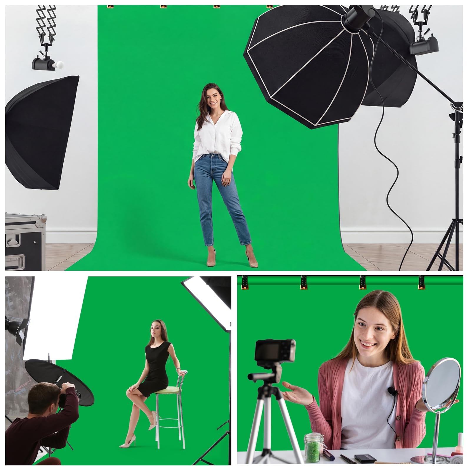 6.5×5 Ft Green Screen Backdrop Kit With Adjustable Stand 4 Clips Case