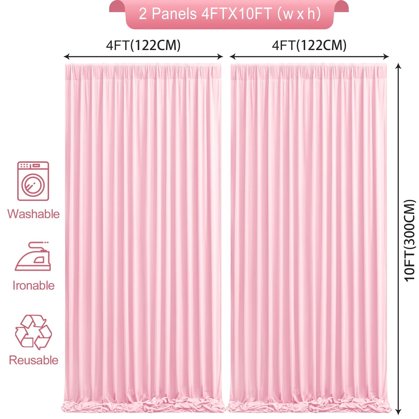 Best 8 x 10 ft Baby Pink Backdrop Curtains Photo Background Panels Wrinkle Free