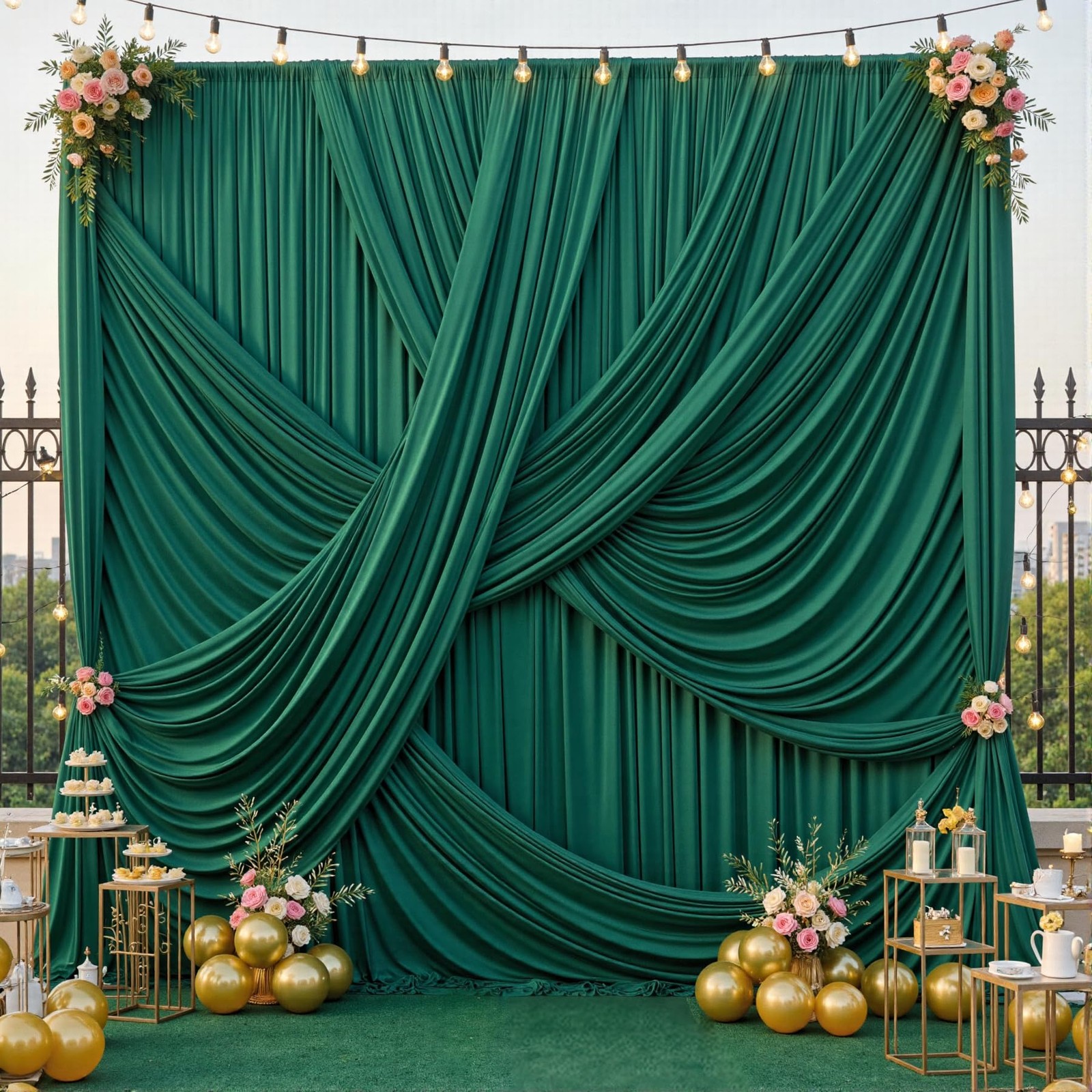 10x12ft Forest Green Backdrop Curtains Wrinkle Free Polyester Drapes 2 PCS