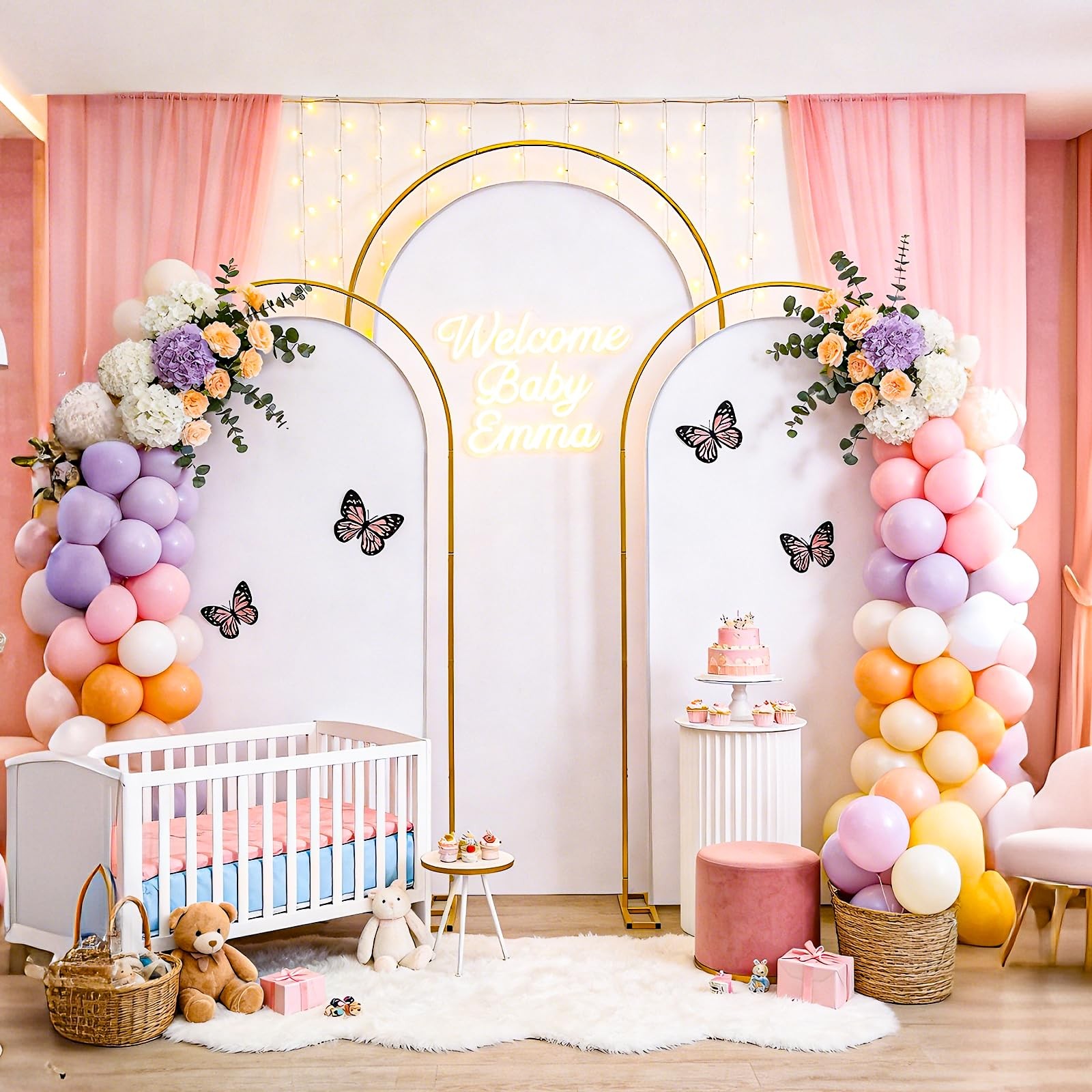 7.2FT Double U-Shaped Metal Arch Backdrop Stand with 6.6FT White Cover – Stur…