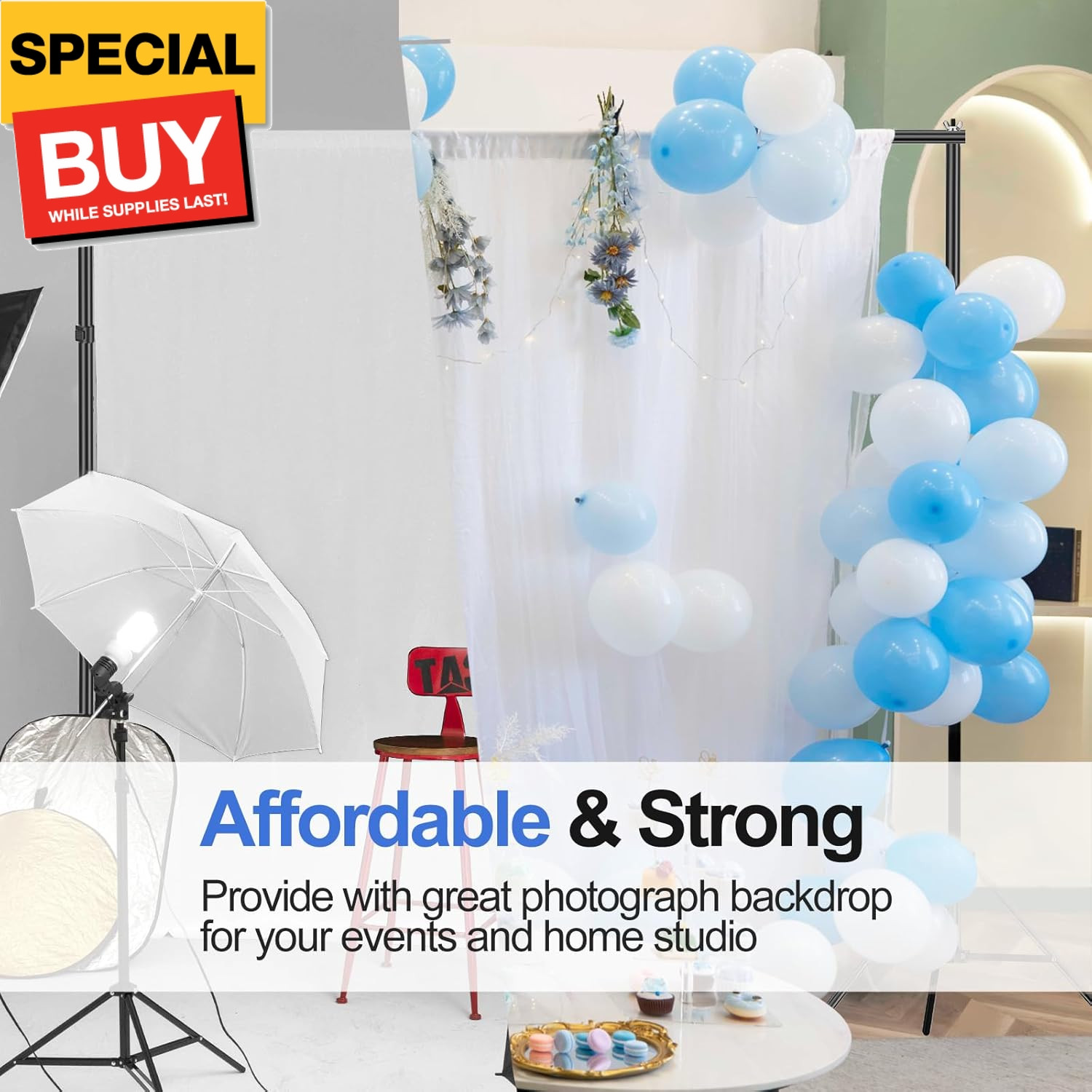Backdrop Stand 10x7ft(WxH) Photo Studio Adjustable Background Stand Support kit