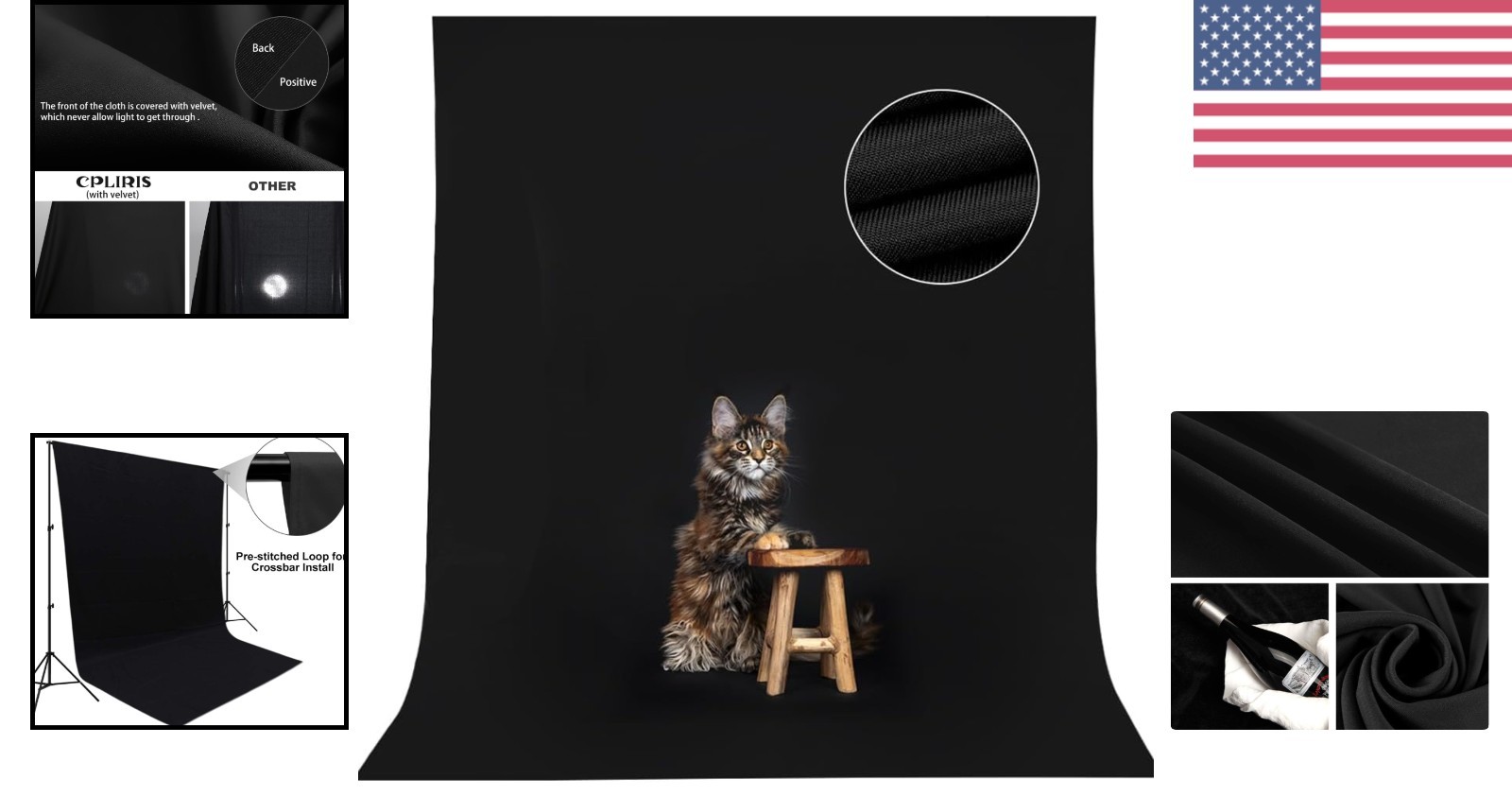 5x7ft High-Density Black Photography Backdrop – Durable Polyester Curtain