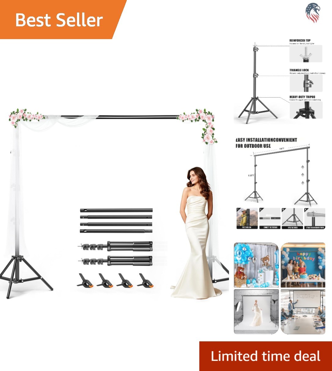 6.5×10 FT Adjustable Backdrop Support Stand Kit for Photography Events