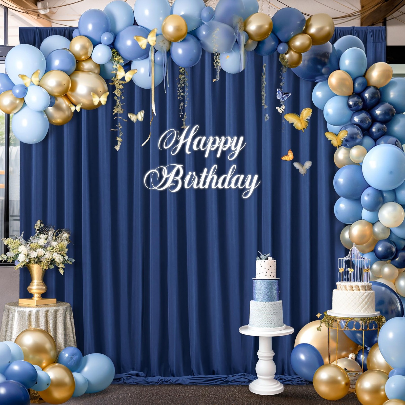 8x10ft Navy Blue Wrinkle Free Polyester Backdrop Curtain 2 Panels 4x10ft