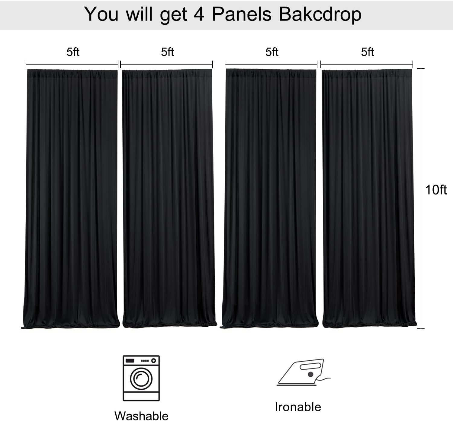 20ft x 10ft Wrinkle Free Black Backdrop Curtains Parties 4 Panels 5x10ft Silky