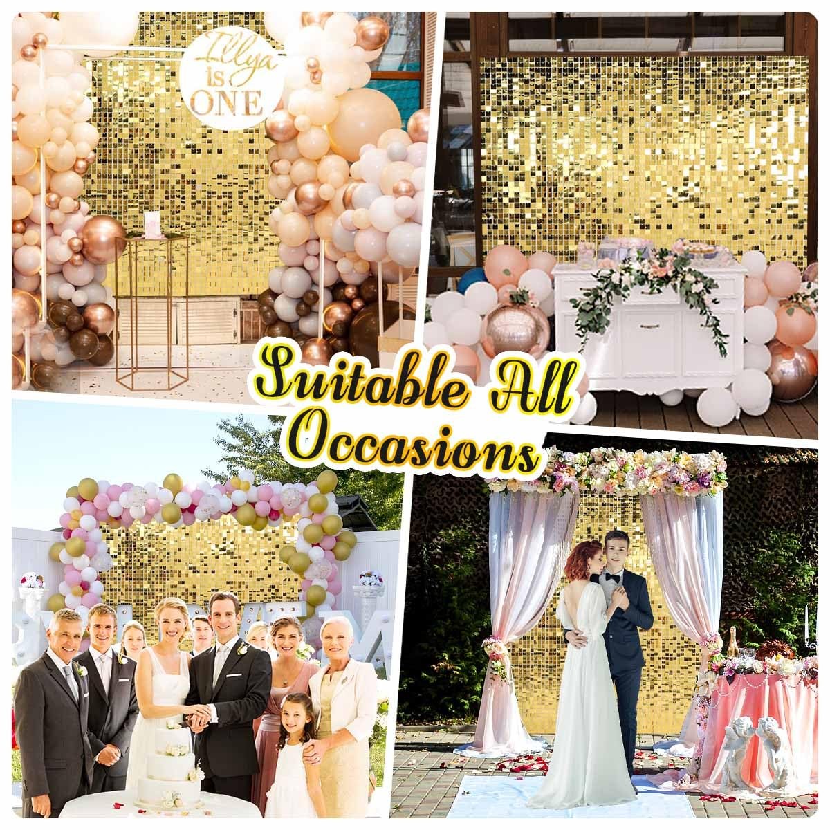 Kate Square Light Gold Sequin Wall Panels Shimmer Wall Birthday Party Backdro…