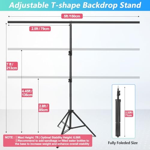 JEBUTU Green Screen Backdrop Kit with Stand, 5X6.5ft 5 x 6.5 Ft,