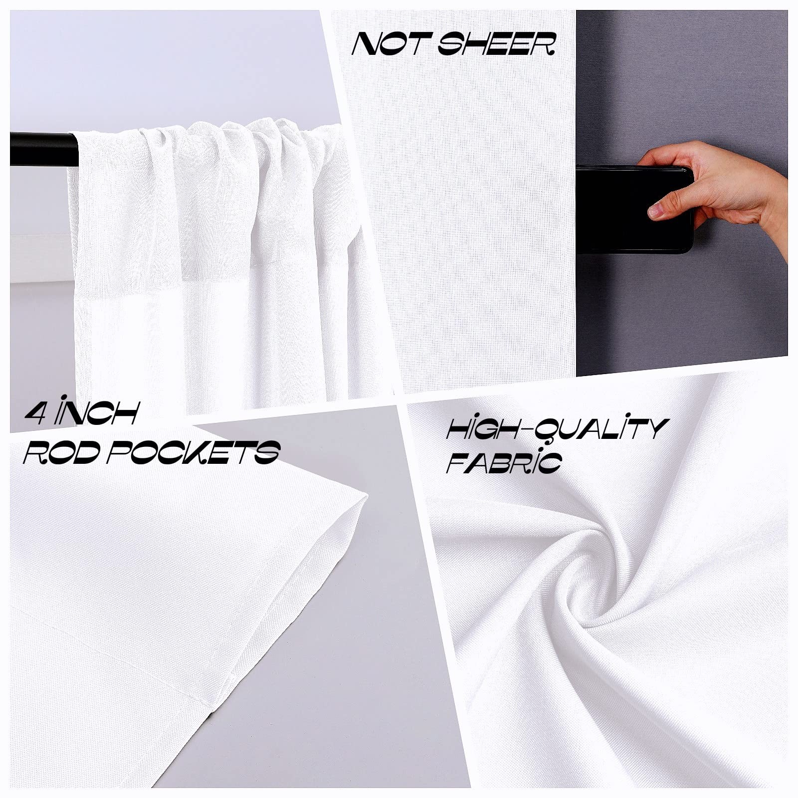 2 Panels 5ft x 7ft White Photography Backdrop Curtains, Polyester, Rod Pockets