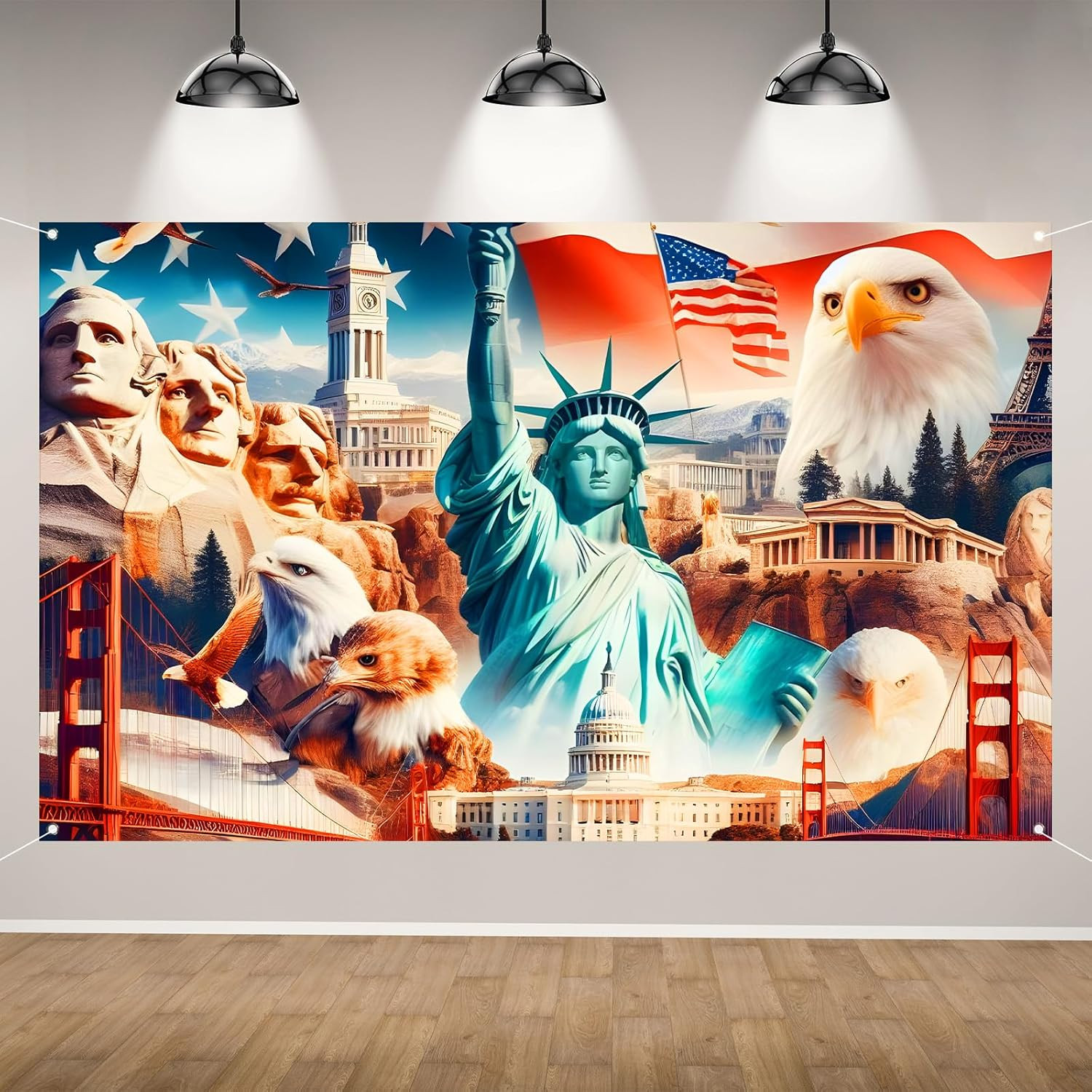 American Flag and Bald Eagle Backdrop for Photography Memorial Day 4Th of July V